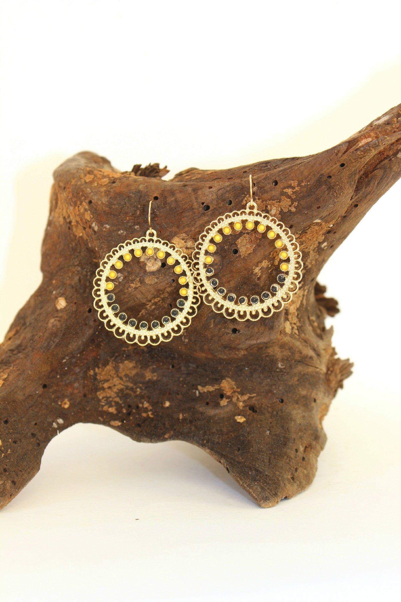 Scalloped Hoop with Beads Earrings, Gold