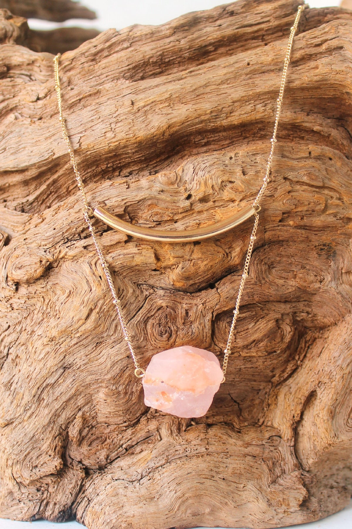 Stone and Balance Bar Necklace, Pink