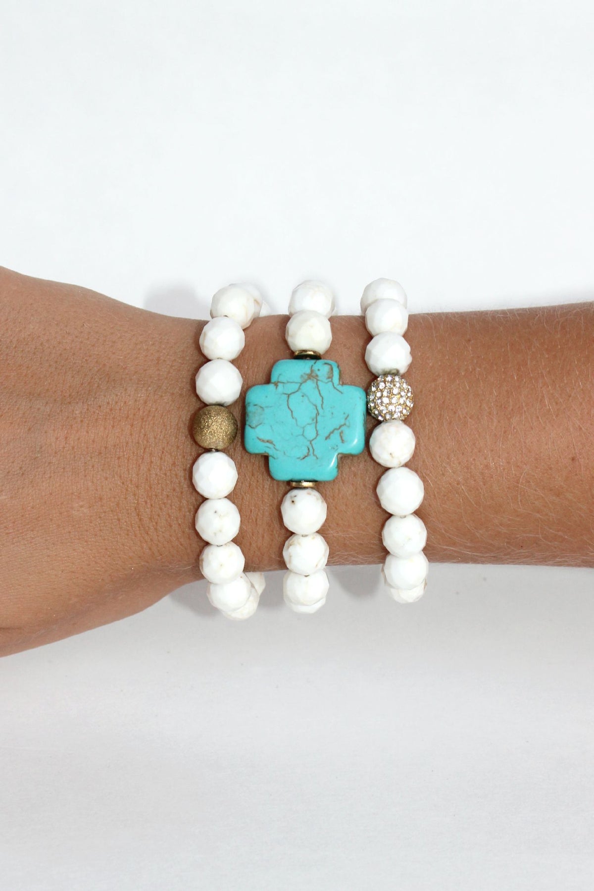 Swara Jewelry: Cross Bracelet Set, White