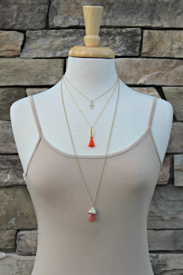 Triple Layered Necklace, Pink - Elise