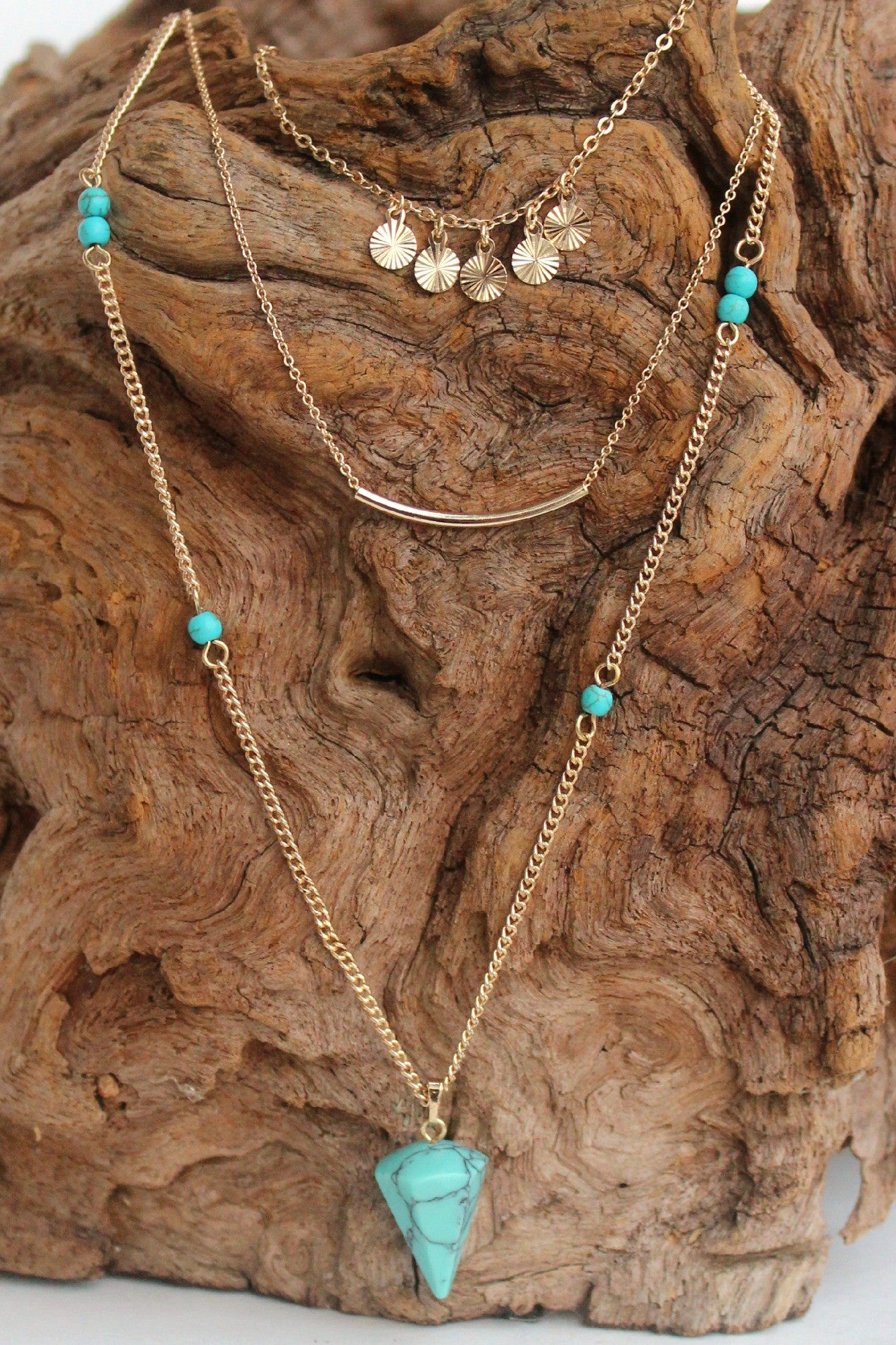 Layered Spike and Bar Necklace, Turquoise