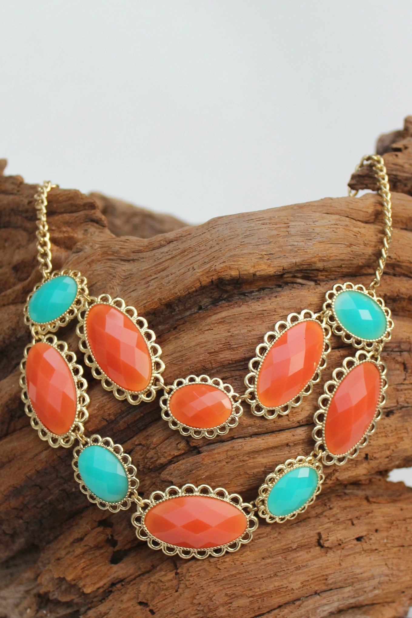 Double Strand Oval Necklace, Coral