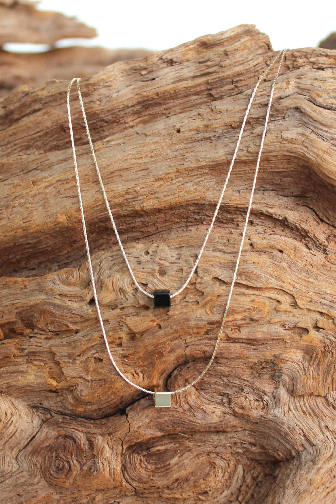 Layered Two Row Cubed Necklace, Black
