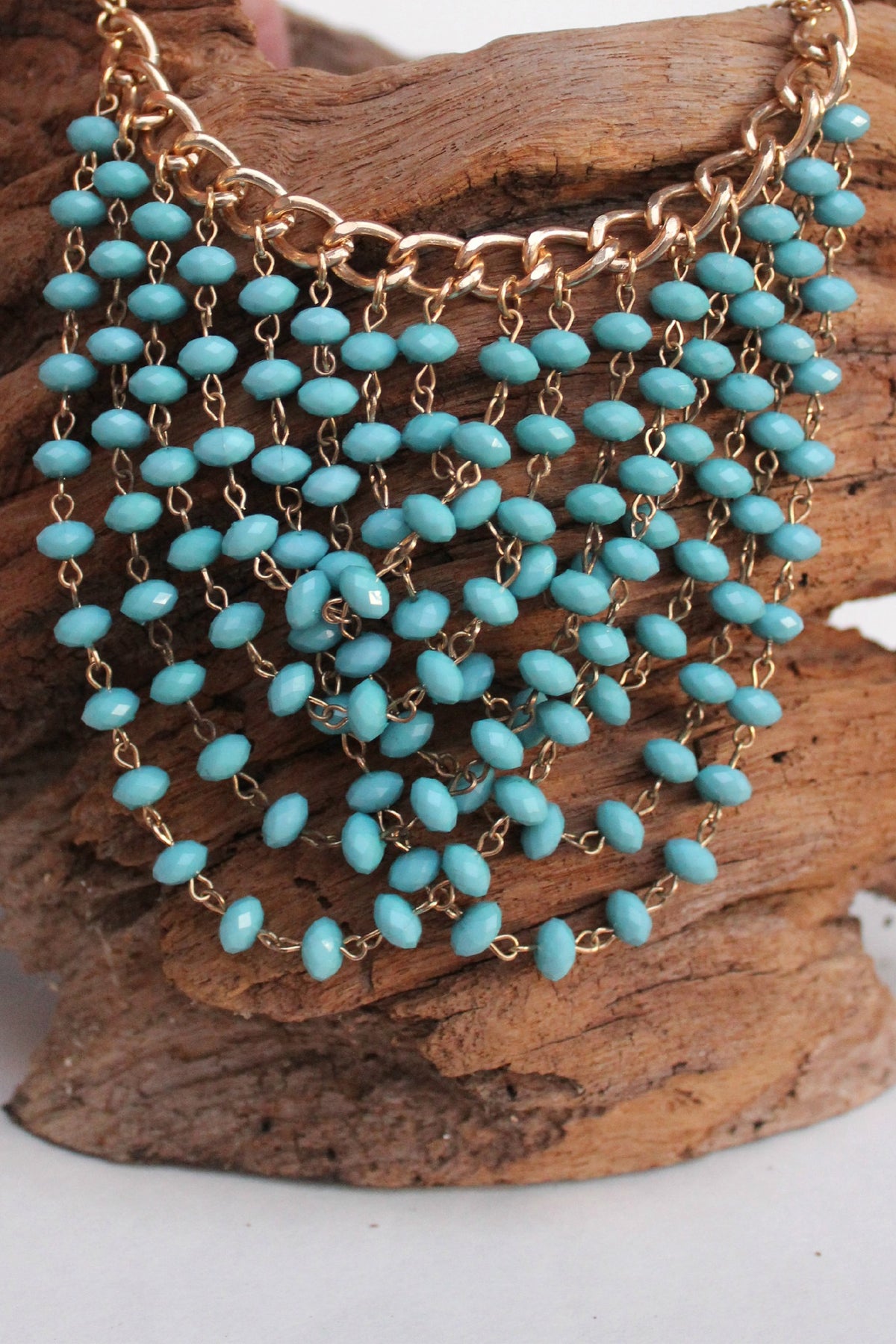 Beaded Bib Necklace, Turquoise