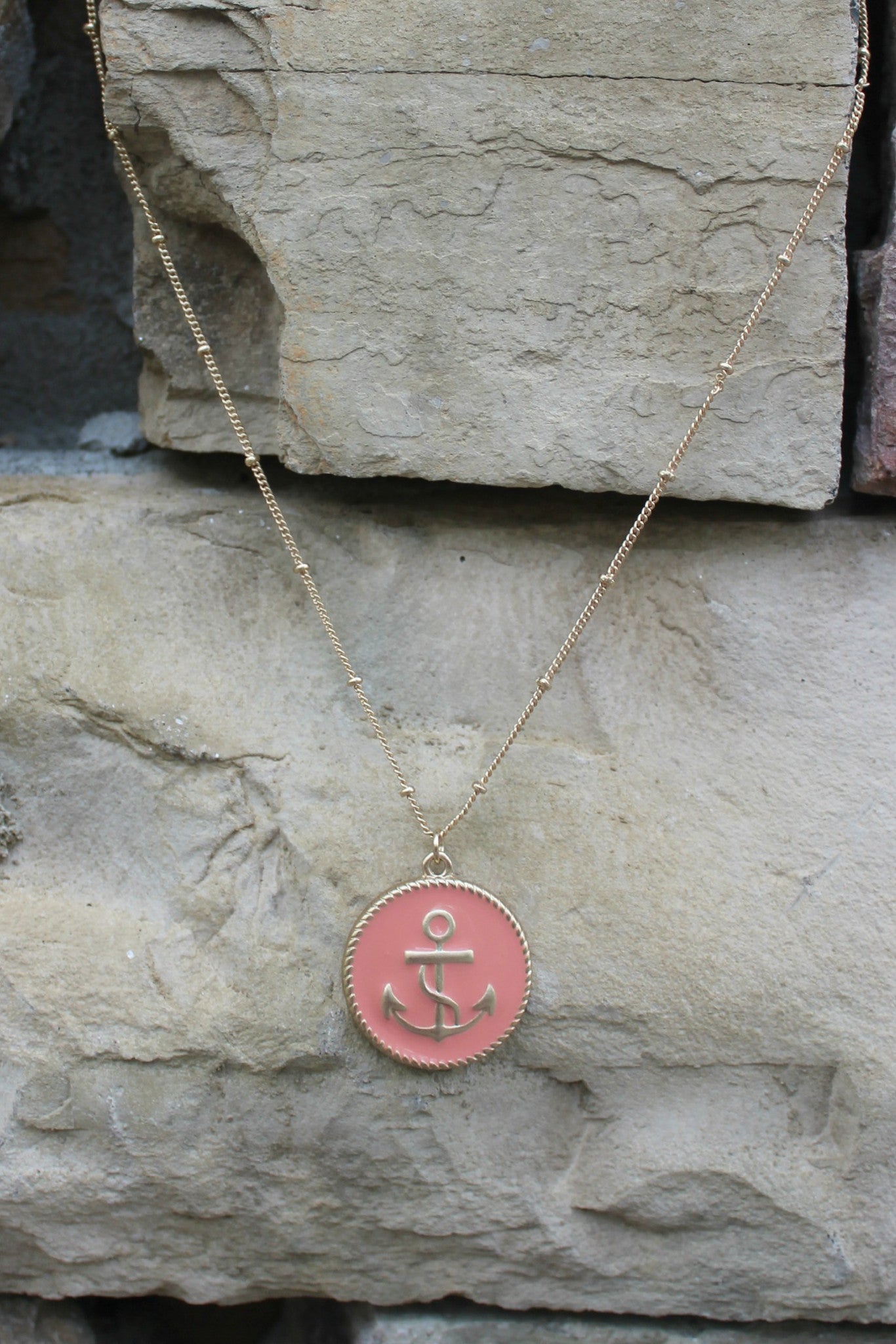 Anchor Disc Necklace, Pink