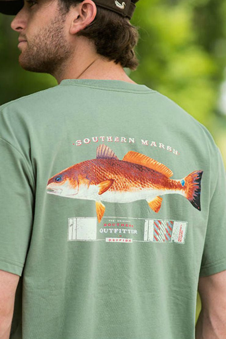 The Southern Marsh Outfitter Collection pays homage to the great outdoors with the Redfish -- one of the most popular sport fish in the United States. They are commonly known by several names: Red Drum, Channel Bass, Spot-Tail Bass or colloquially in the marshlands, simply as Reds. The Redfish’s most distinguishing mark is a large, coin-sized, black spot on the upper part of the tail’s base. The black spot near their tail helps fool predators into attacking the red drum&#39;s tail instead of their head, allowin