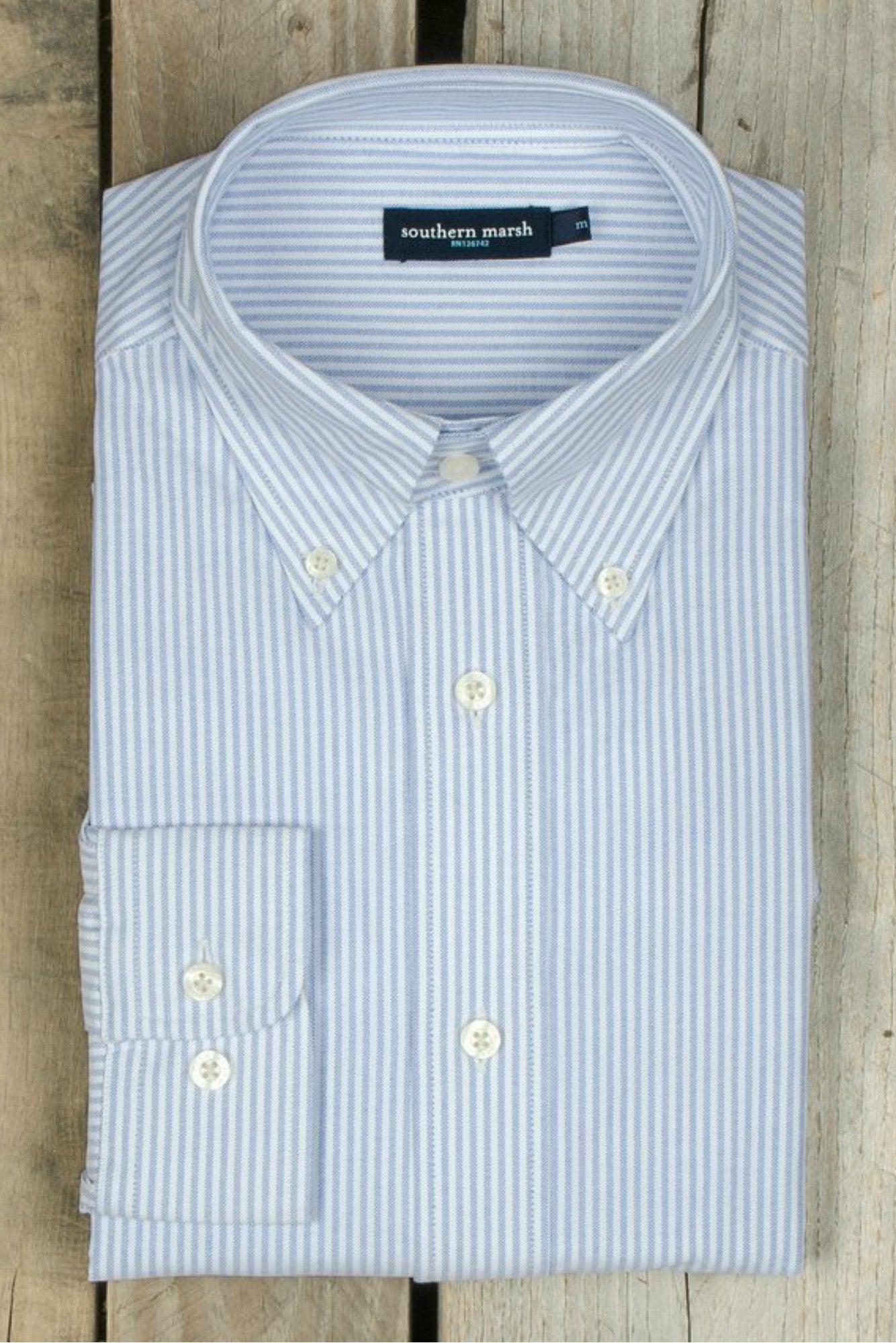 Southern Marsh: Striped Pintail Oxford Dress Shirt, Blue