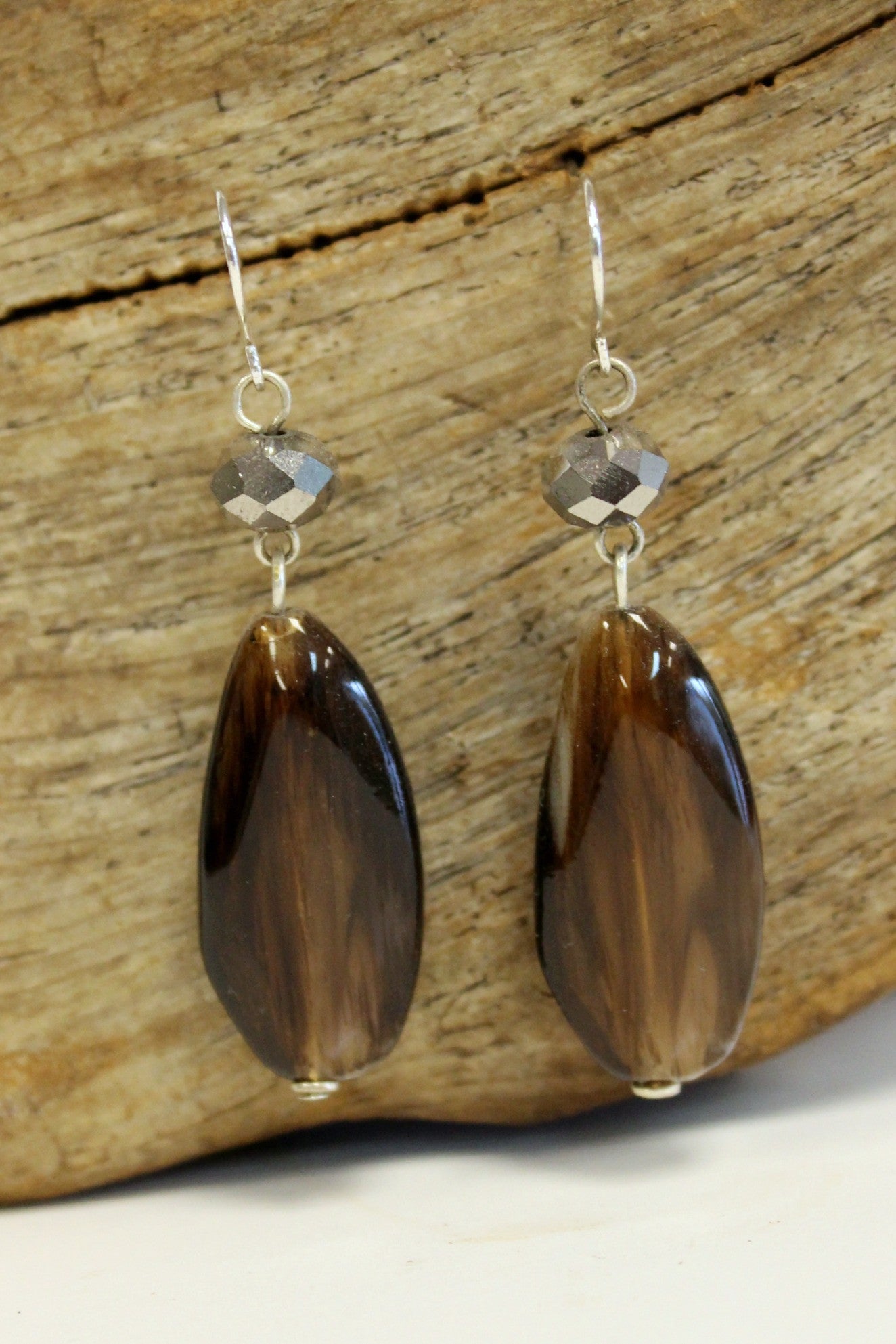 Polished Oval Earrings, Brown