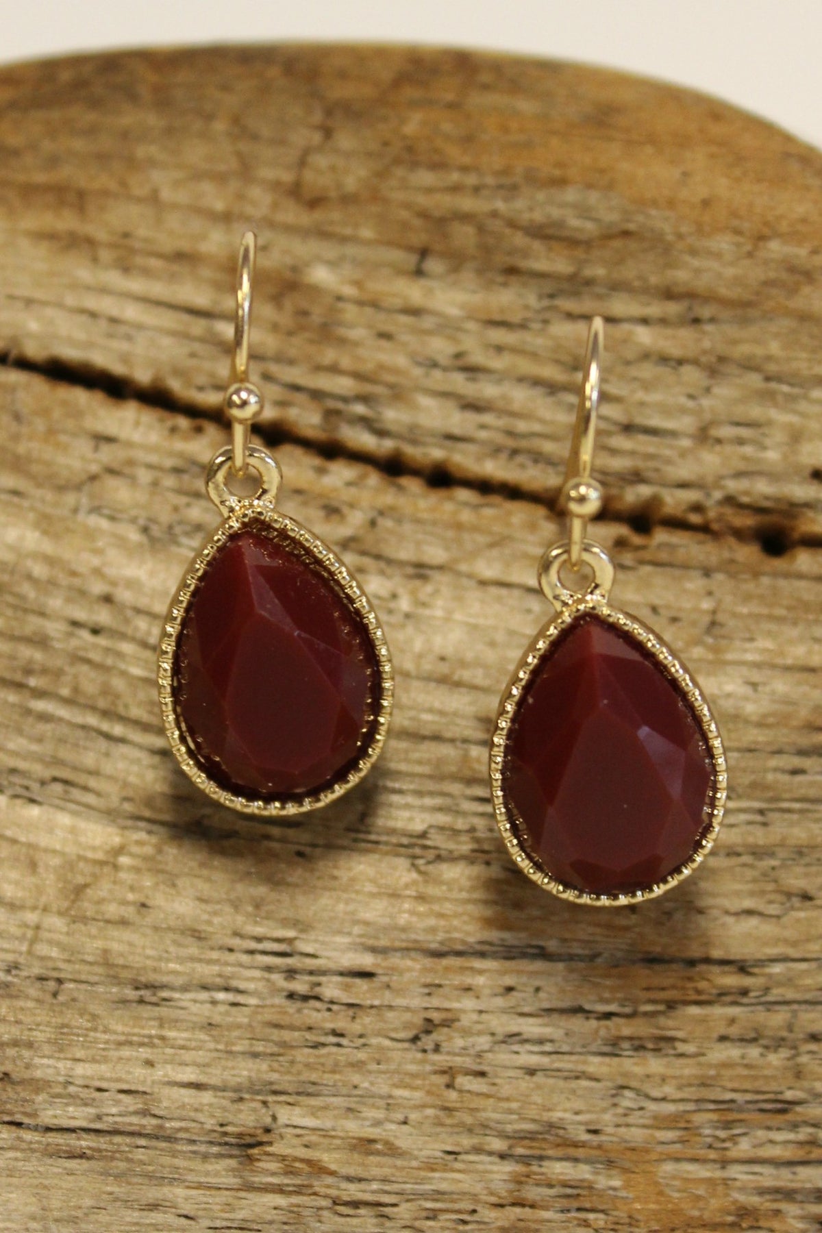 Bead Frame Teardrop Earrings, Garnet