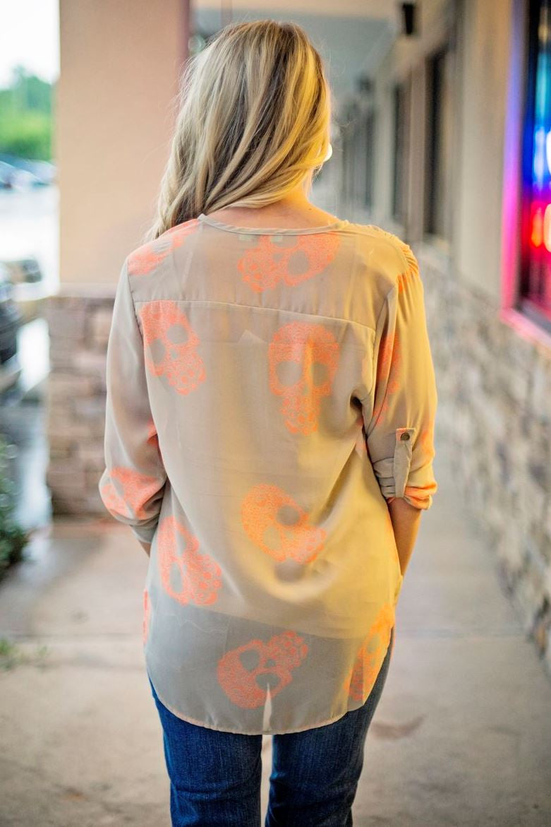 Karlie: Skulls Top - Neon Orange