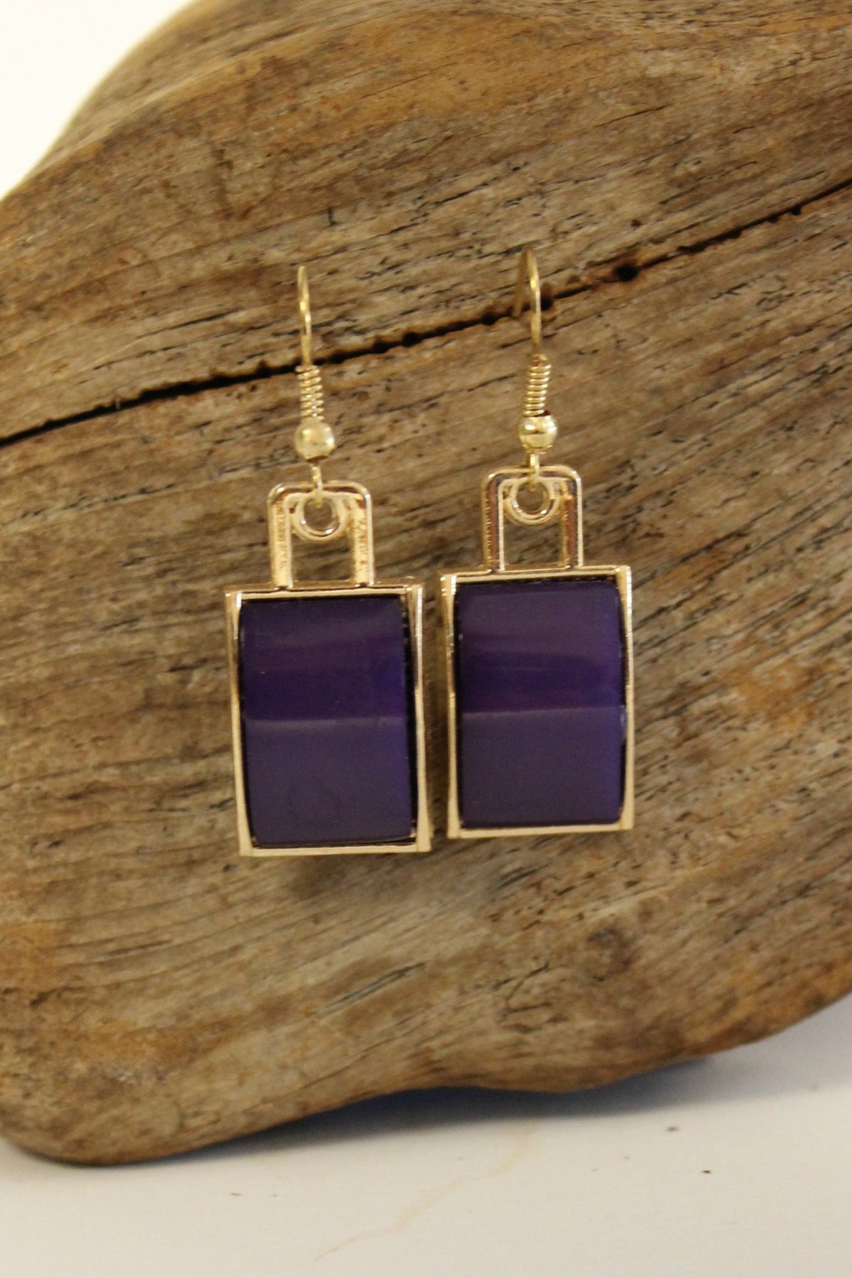 Curved Buckle Earrings, Purple