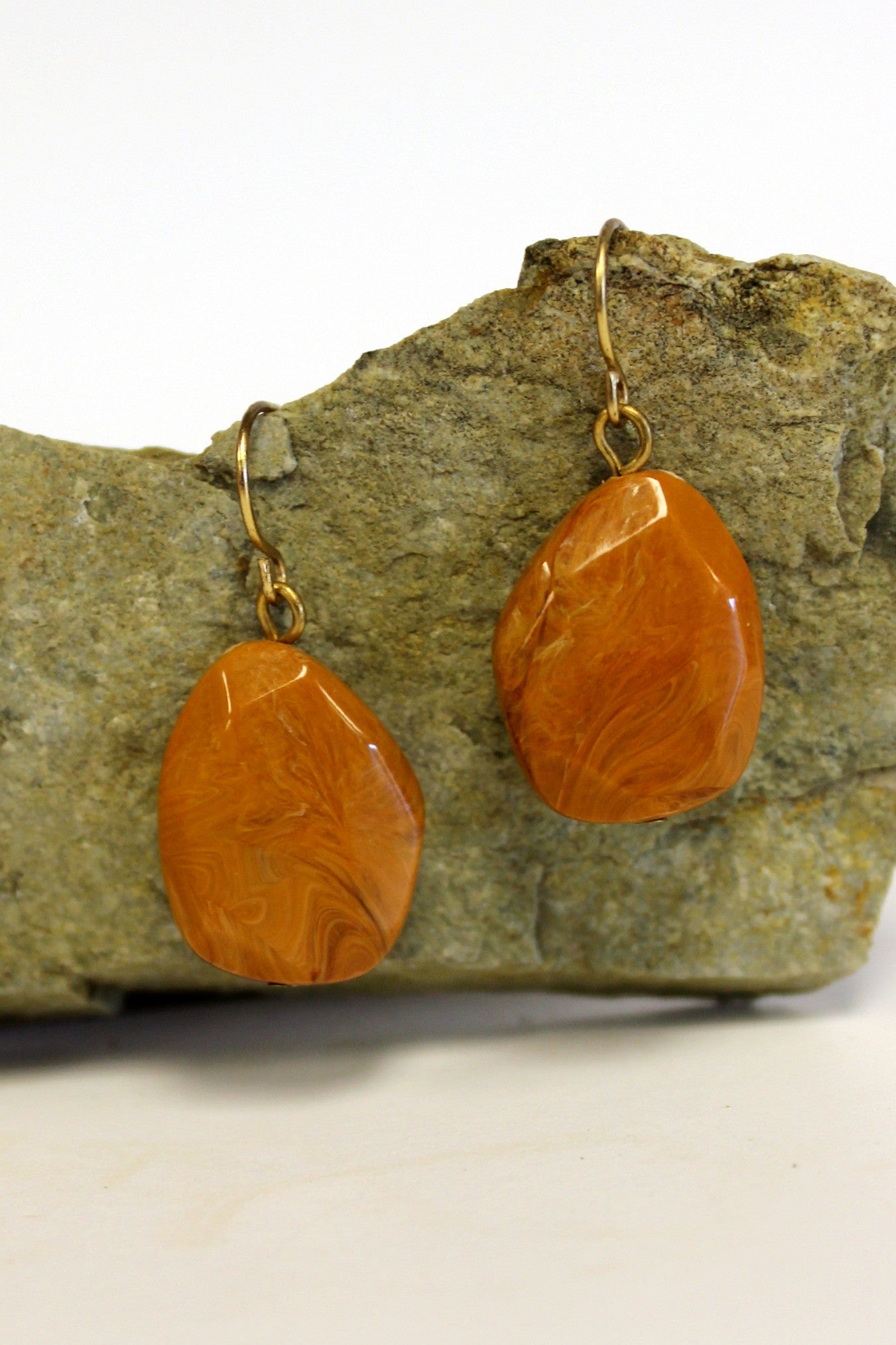 Teardrop Nugget Earrings, Caramel