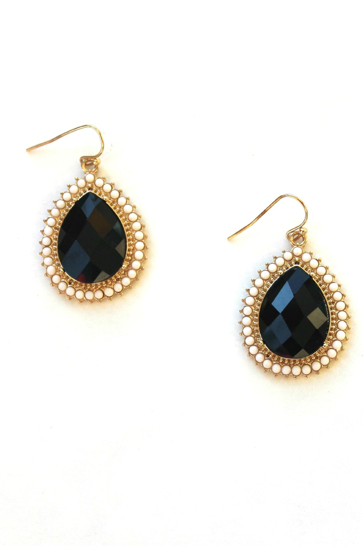 Teardrop with Bead Trim Earrings, Black