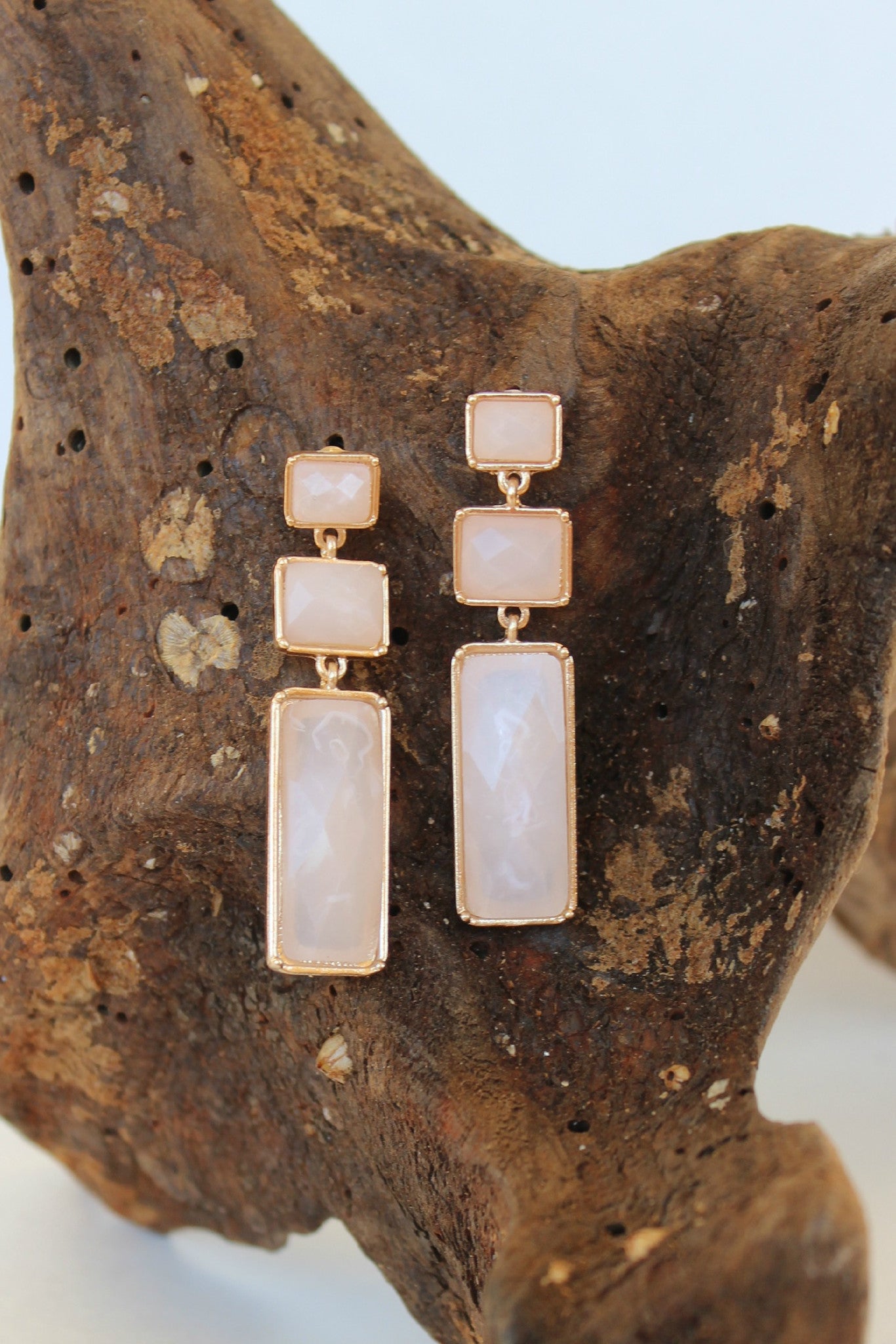 Rectangle Drop Earrings, Nude