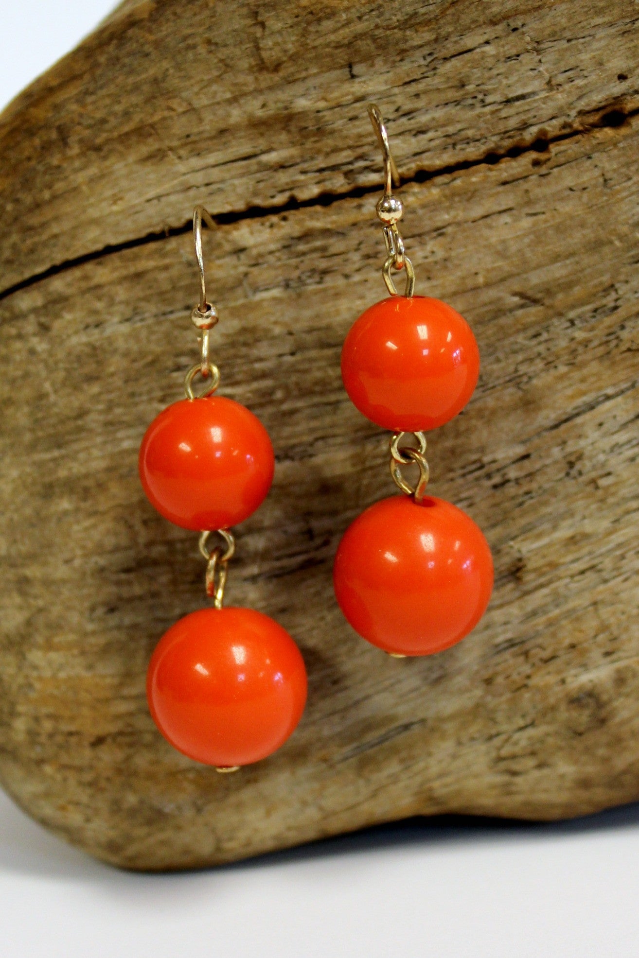 Double Bead Earrings, Deep Orange