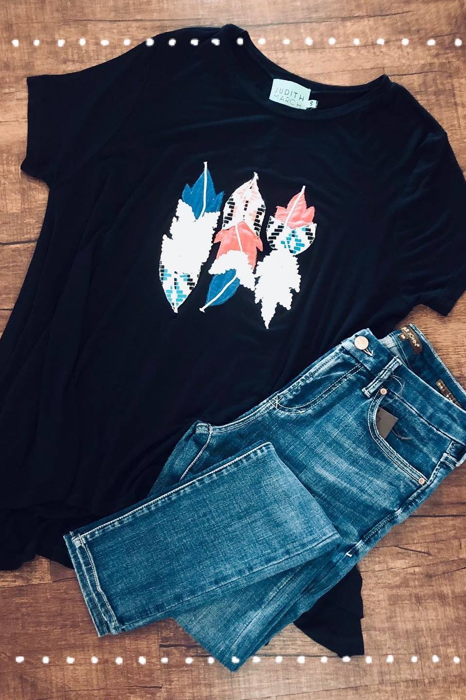 Judith March: Feather Applique Tee, Black