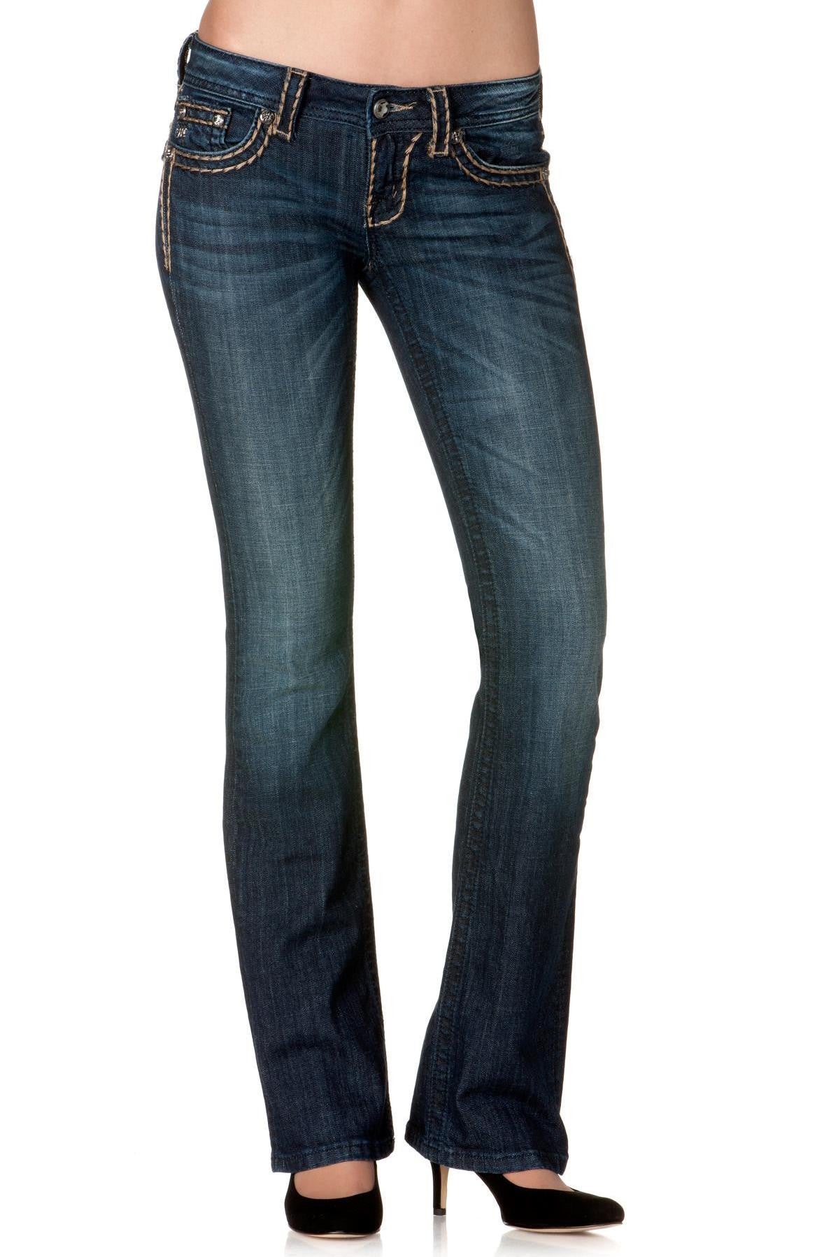 Miss Me: Britney Boot-Cut Denim, Dark Blue