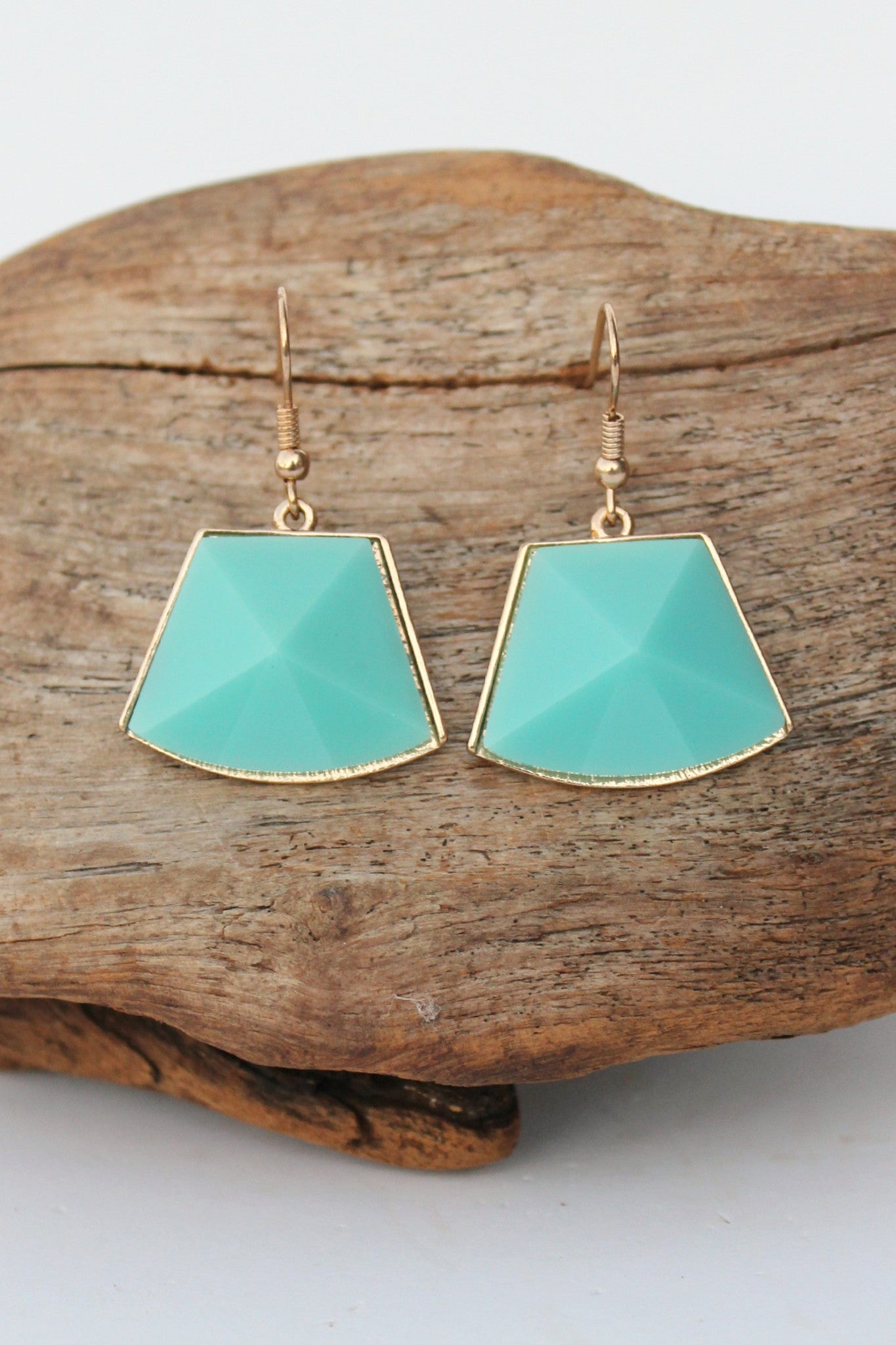 Curvy Trapezoid Earrings, Aqua