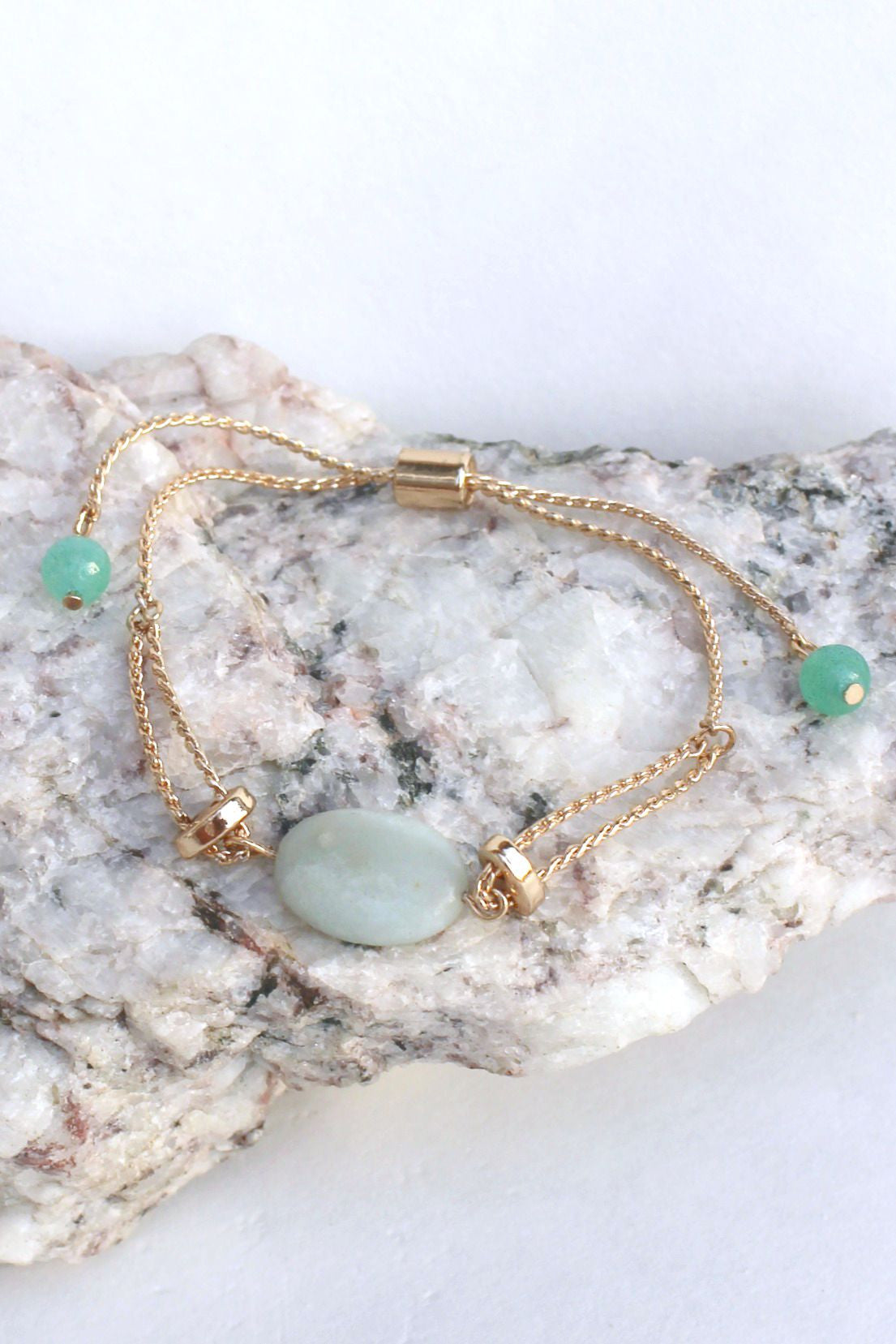 Oval Stone and Chain Bracelet, Green