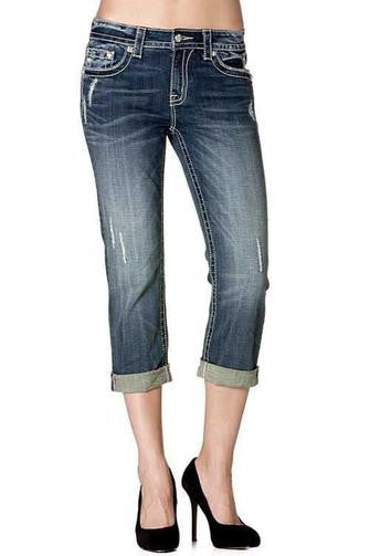 Miss Me: Sherri Boyfriend Capris, Dark Blue