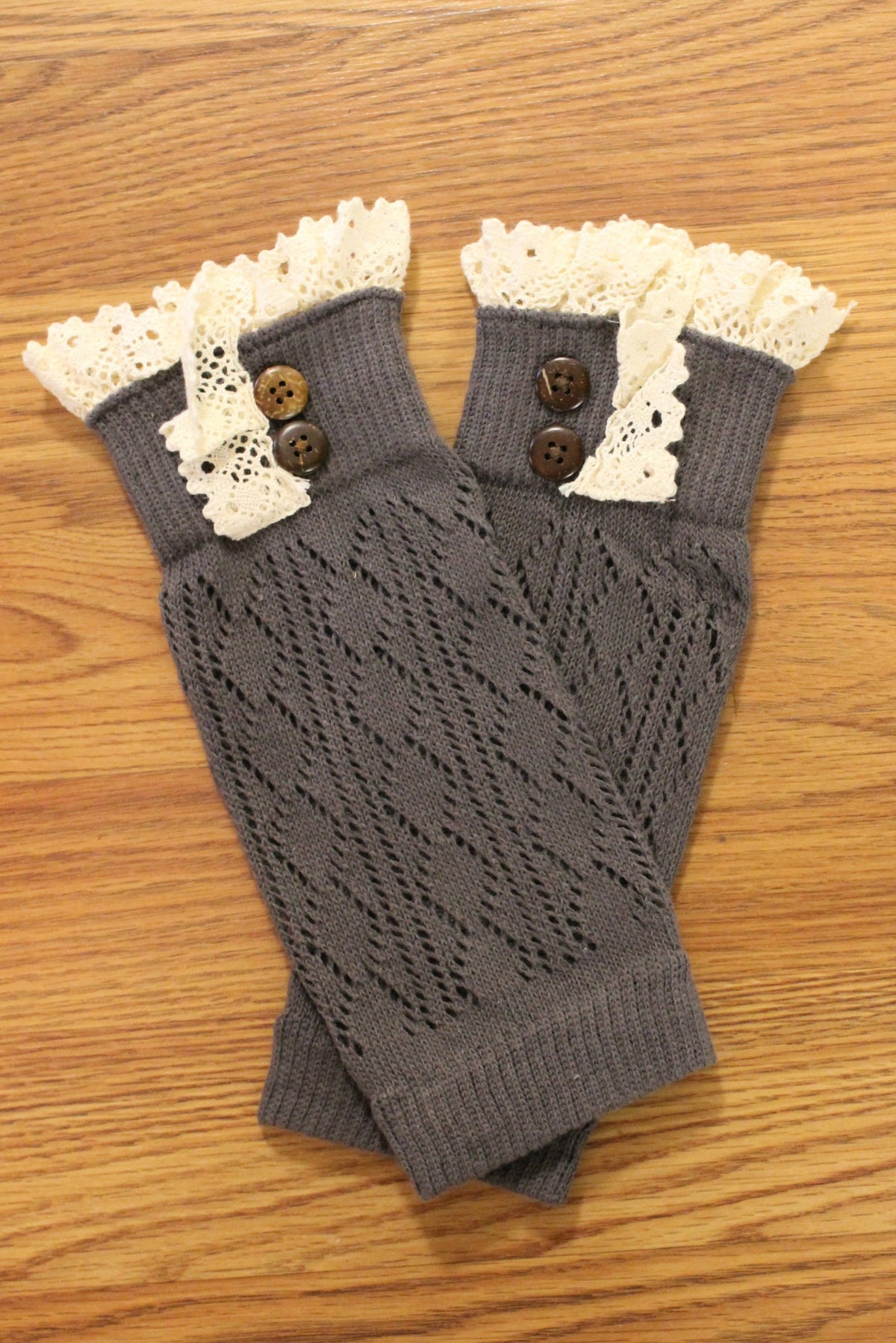 Lace Trim Boot Cuffs, Gray