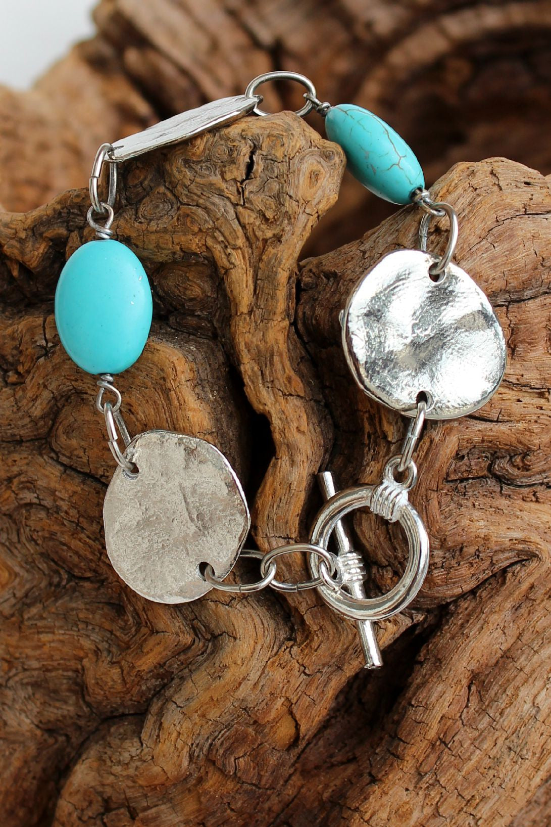 Susan Shaw: Handcast Bracelet, Sliver/Turquoise