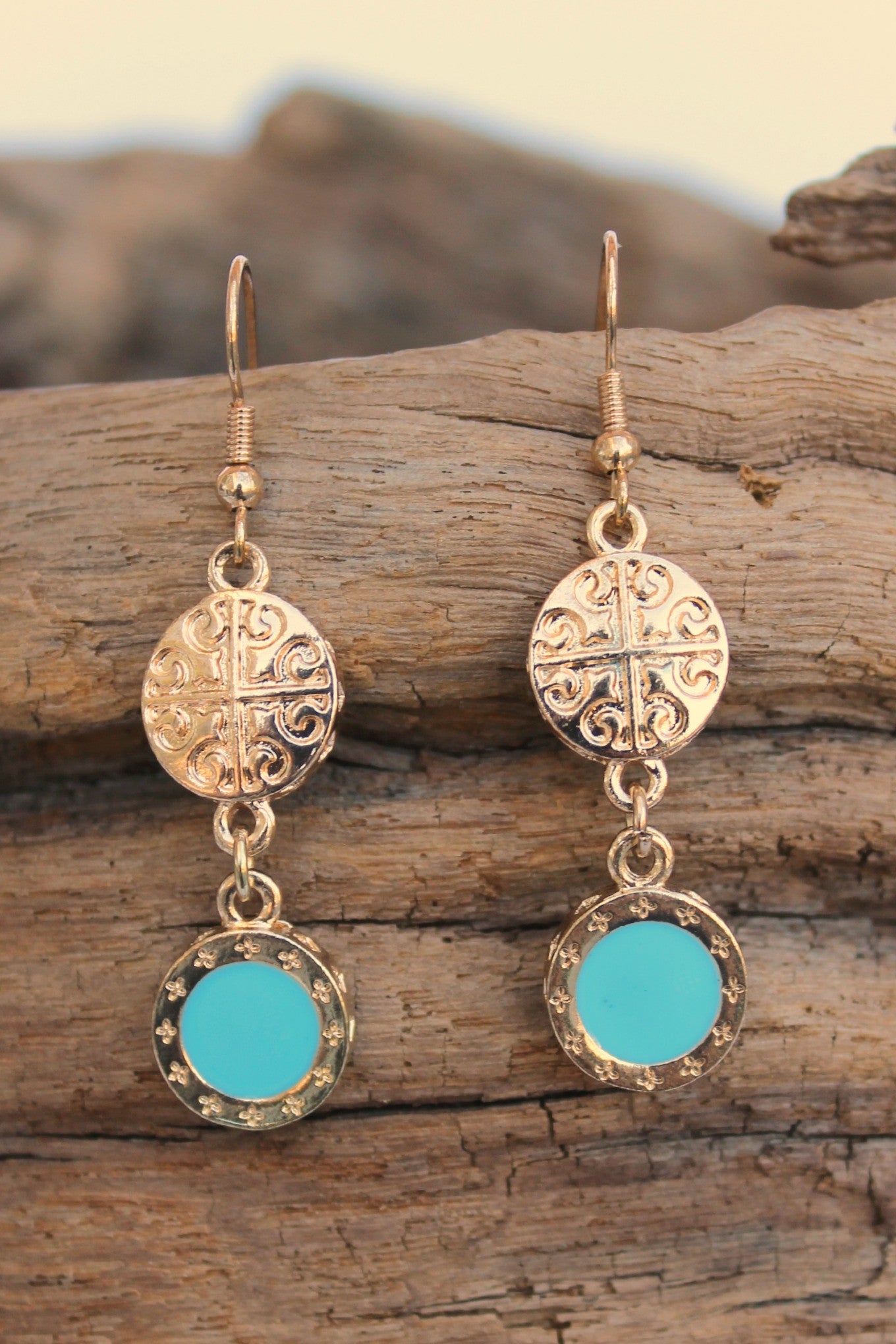 Medallion Drop Earrings, Blue