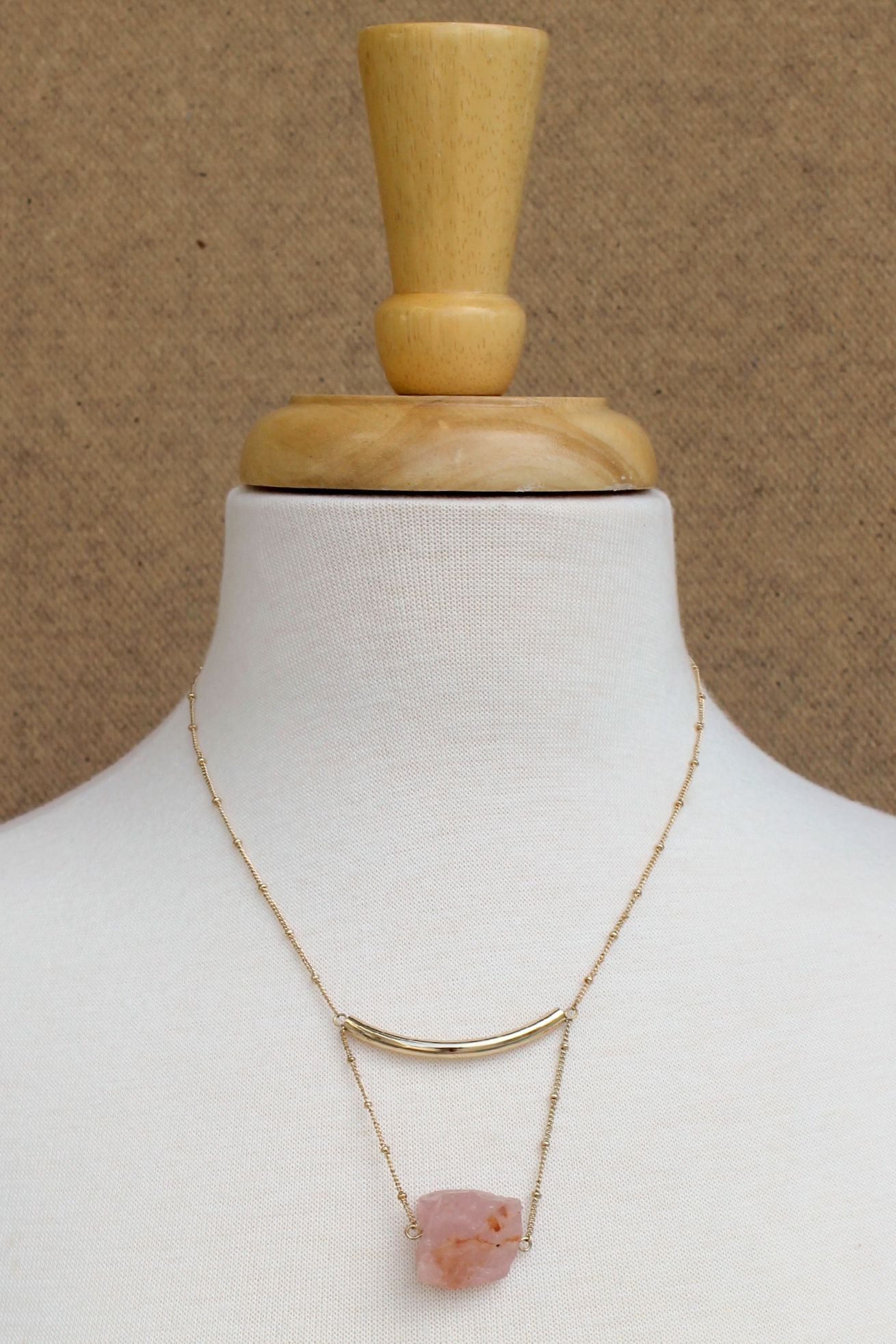 Stone and Balance Bar Necklace, Pink