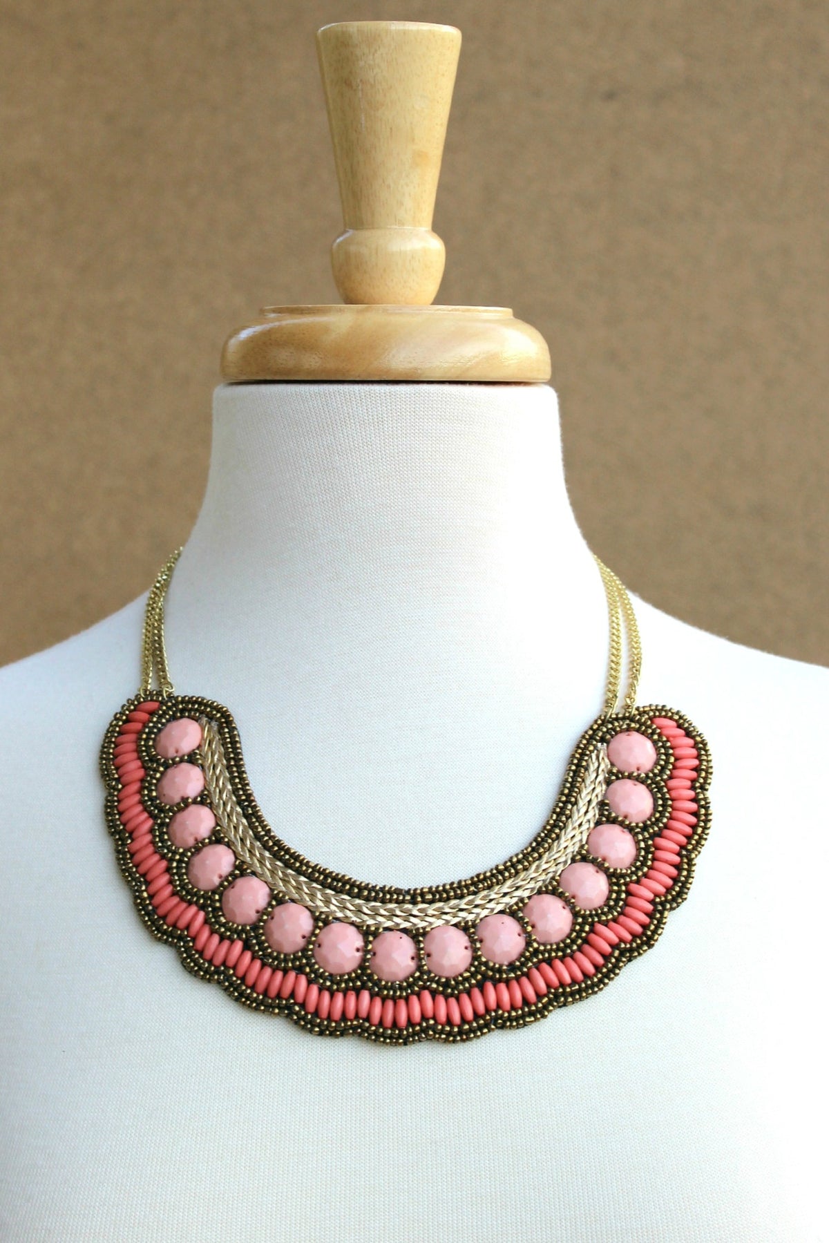 Beaded Bib Necklace, Coral