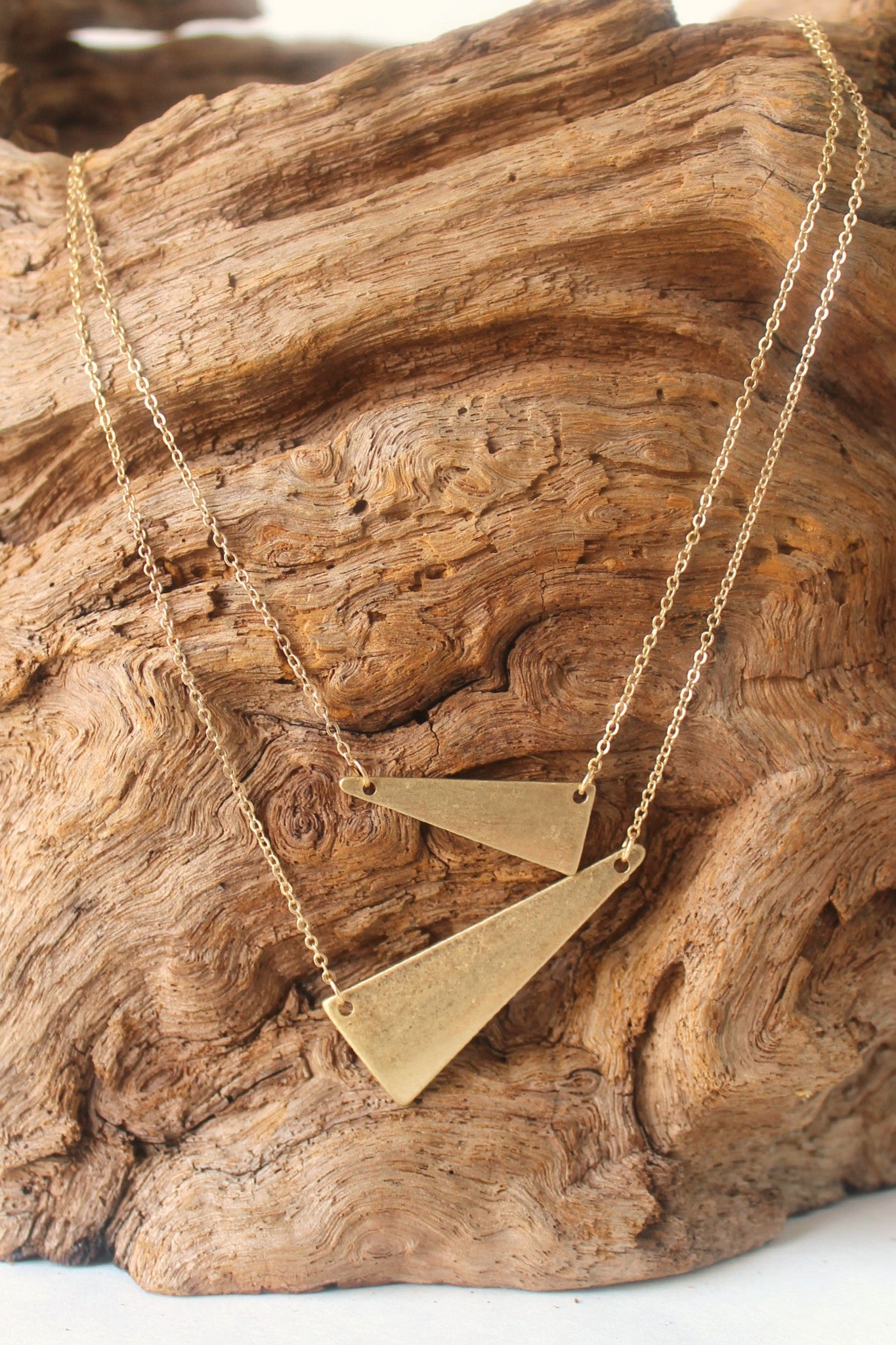 Double Offset Triangle Necklace, Gold