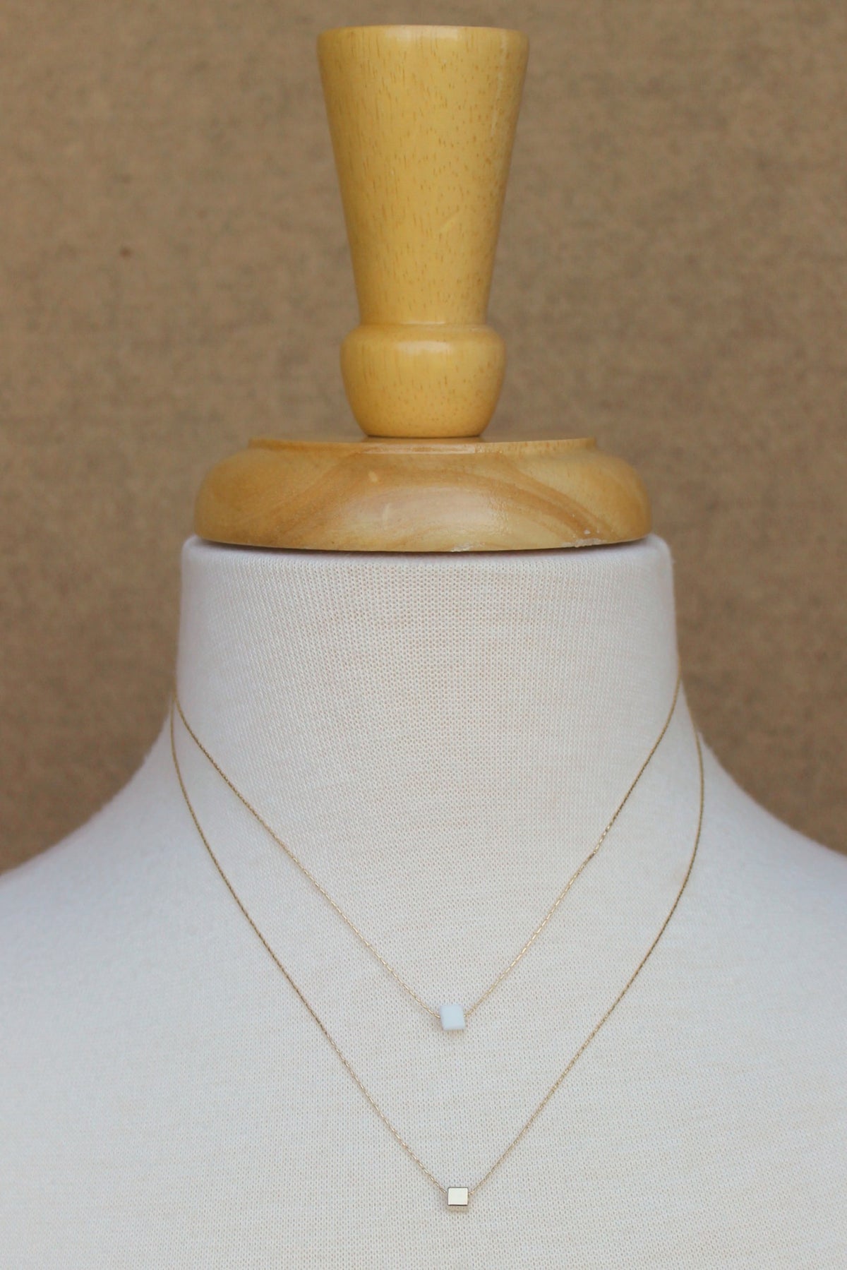 Layered Two Row Cube Necklace, White