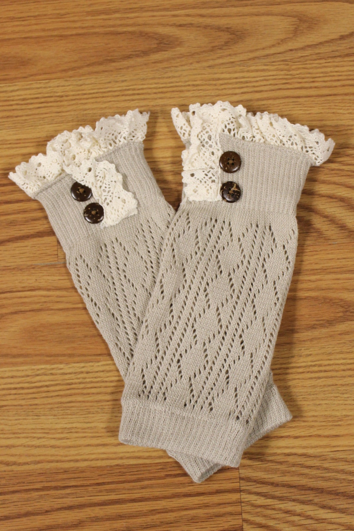 Lace Trim Boot Cuffs, Taupe