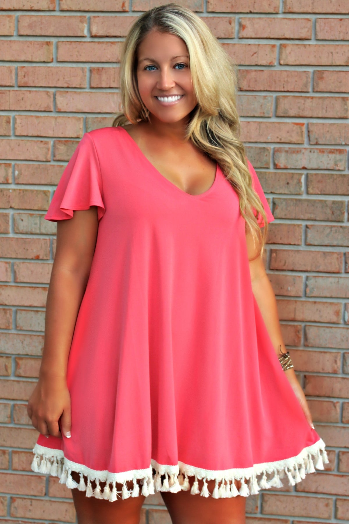 Judith March: Flutter Sleeve Dress, Coral