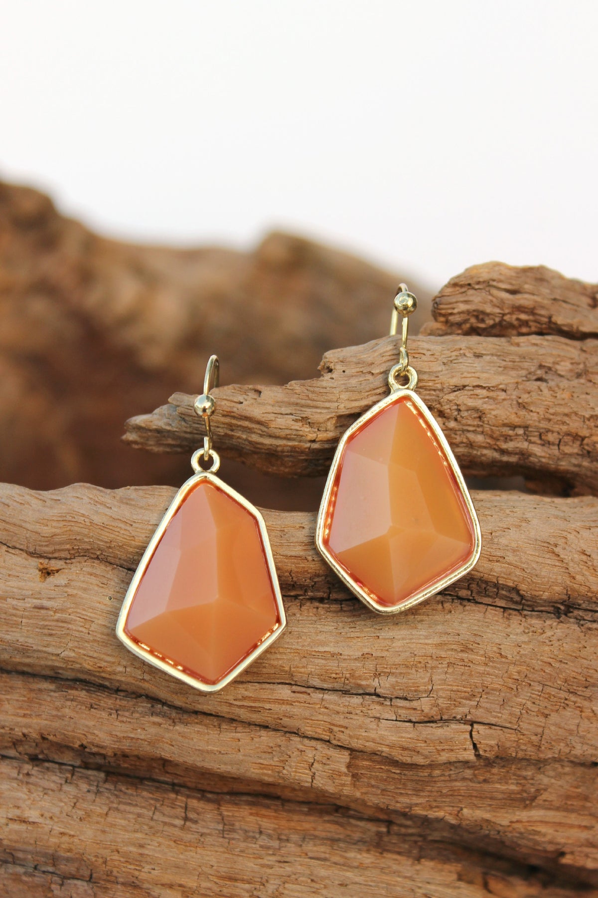 Offset Pentagon Earrings, Caramel