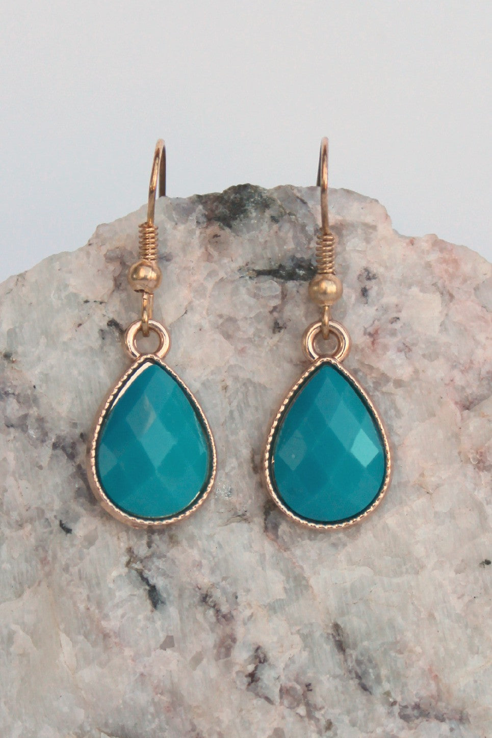 Faceted Teardrop Earrings, Teal