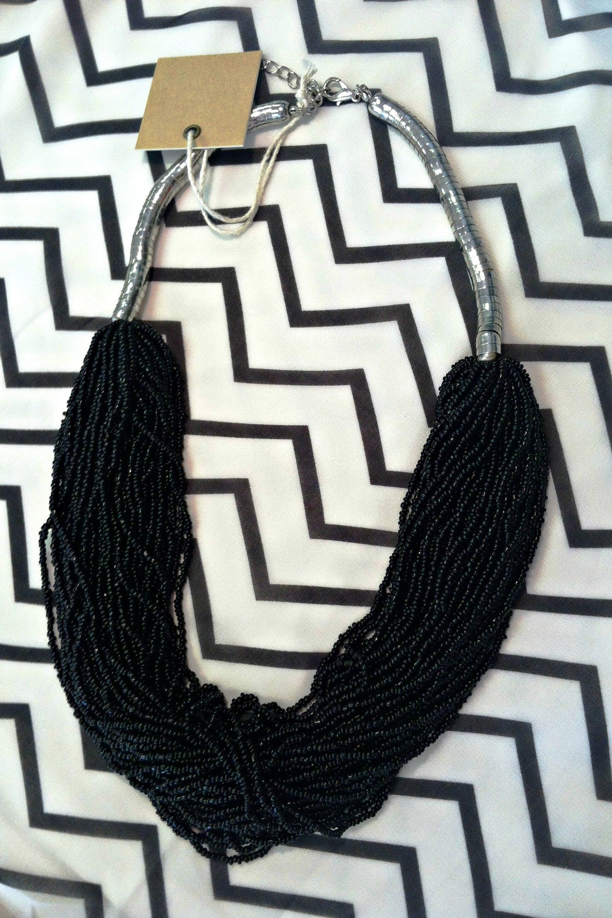 Multi Strand Beaded Necklace, Black