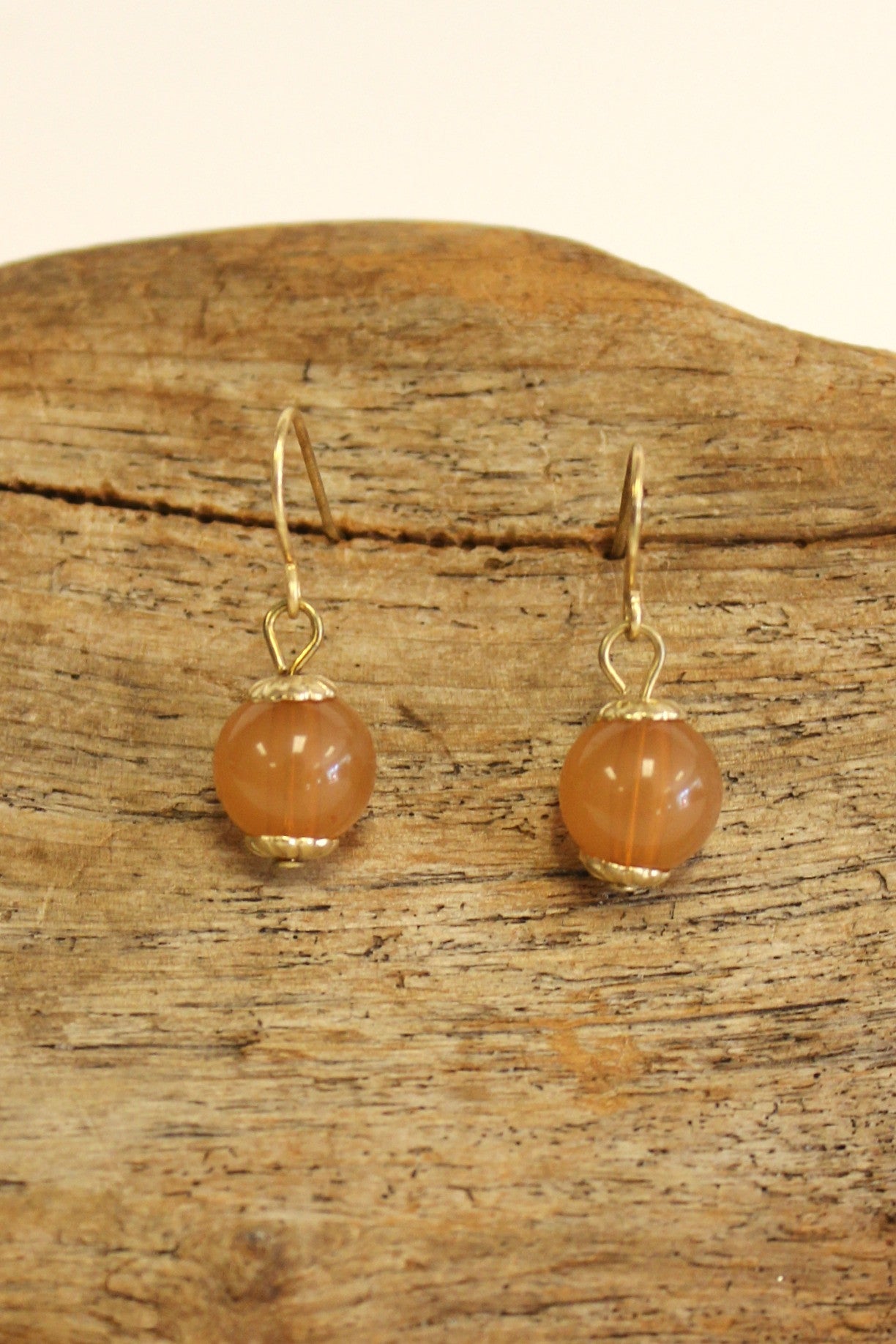 Delicate Bead Earrings, Caramel