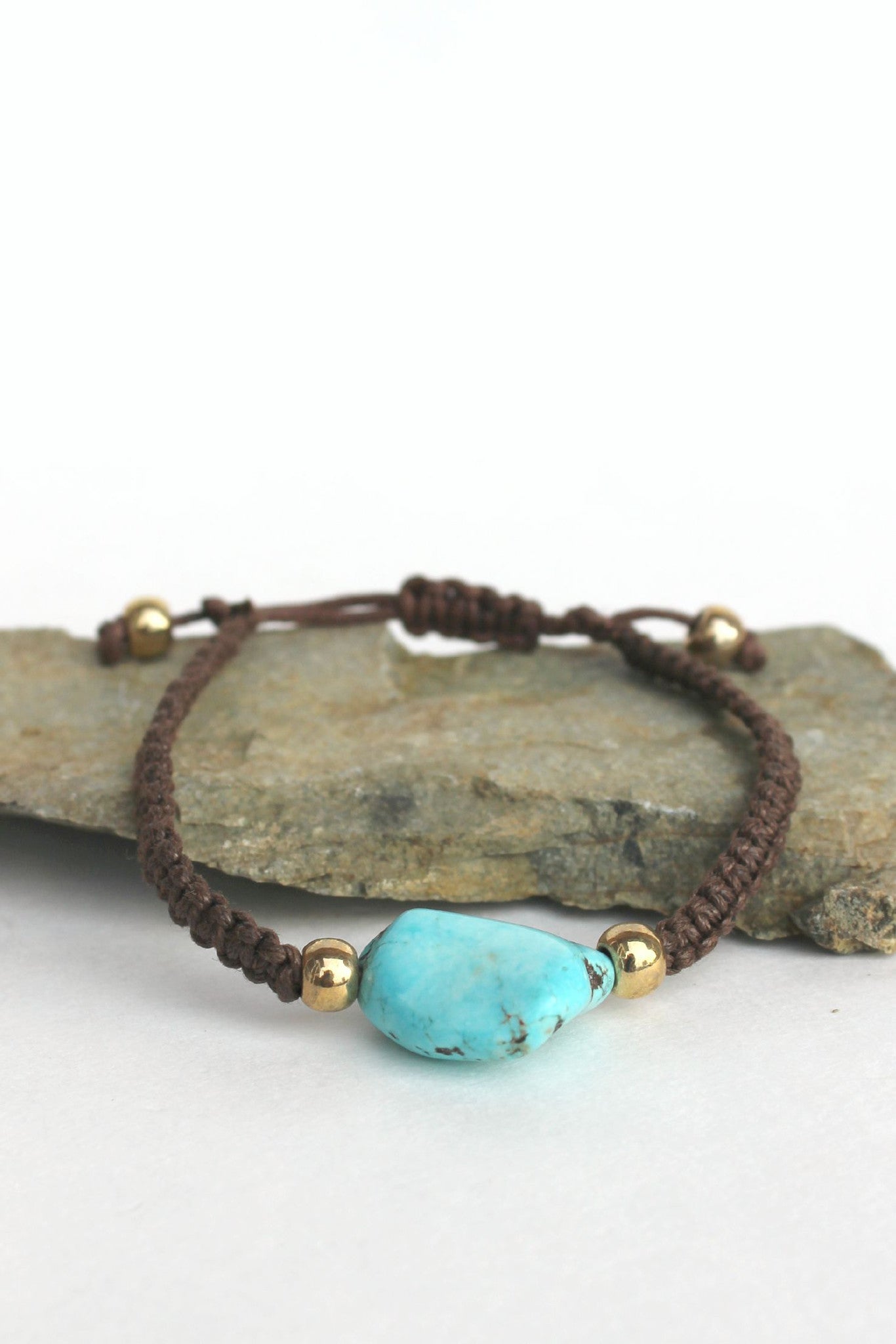 Stone and Braided Cord Bracelet, Turquoise