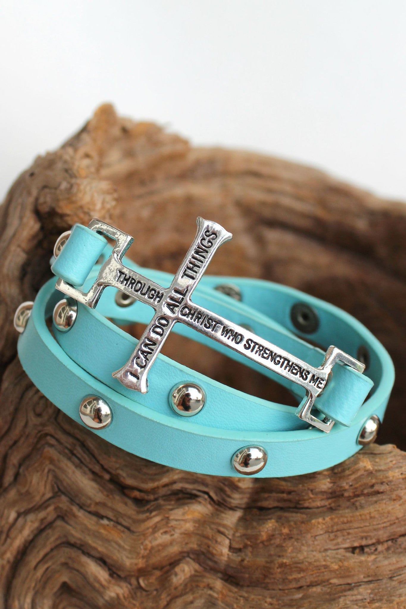 Christ Strengthens Cross Bracelet, Blue