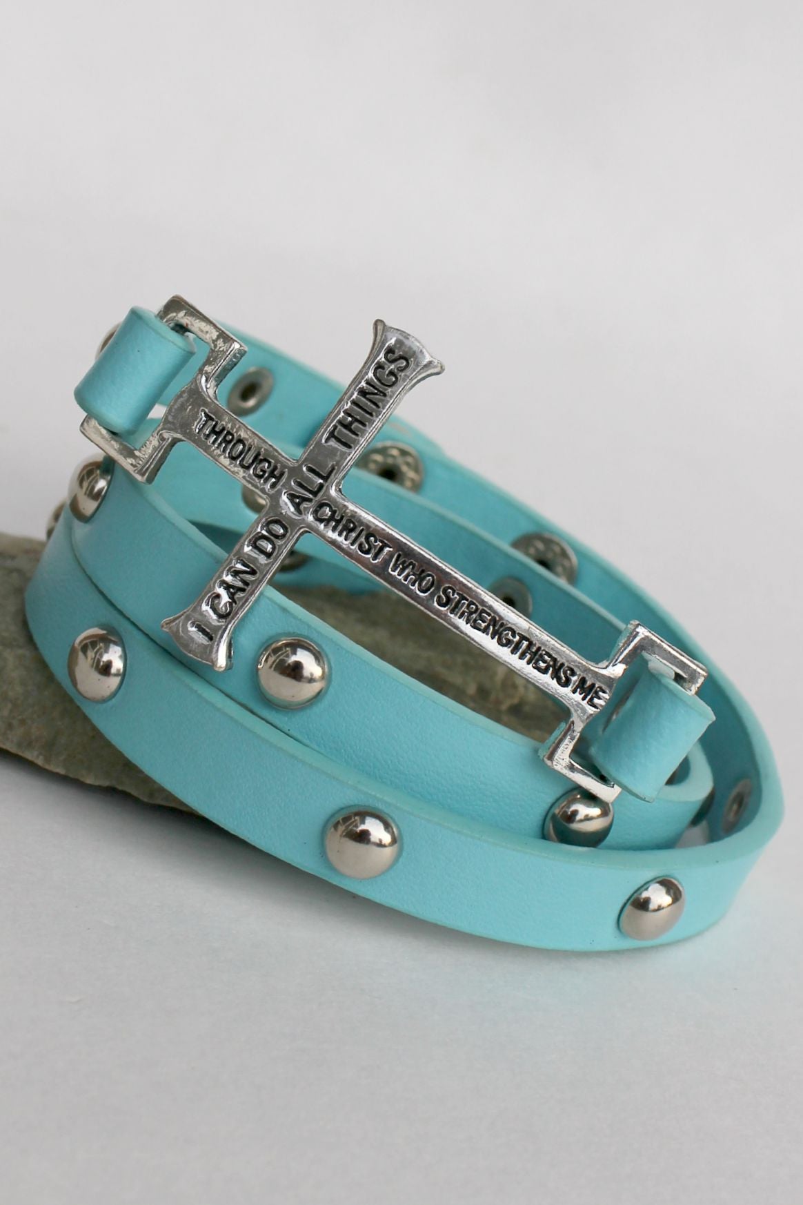Christ Strengthens Cross Bracelet, Blue