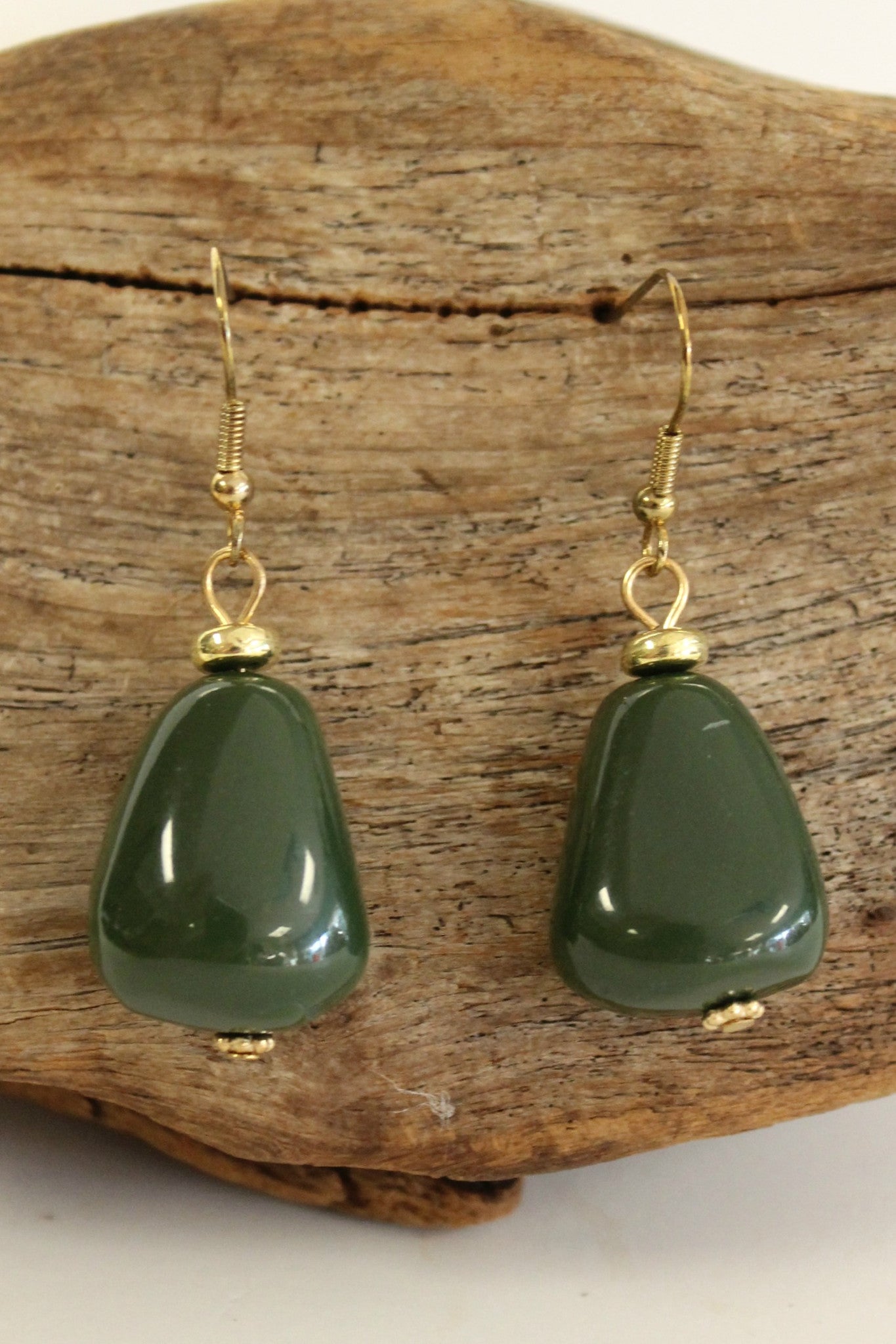 Chunky Nugget Earrings, Olive