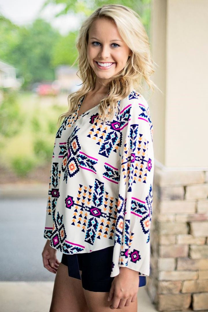 Karlie: Elizabeth Top, Ivory Aztec