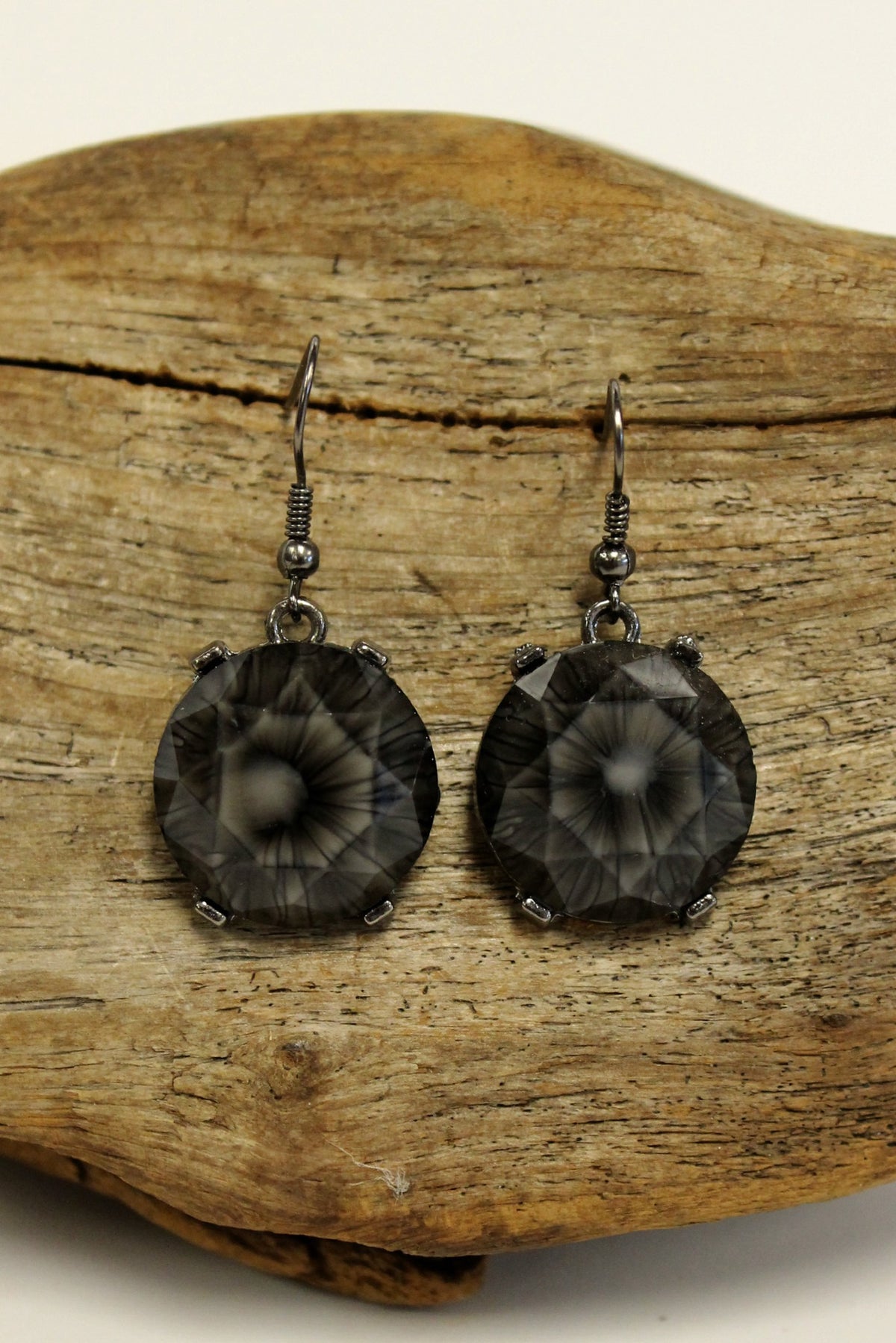 Faceted Starburst Earrings, Charcoal