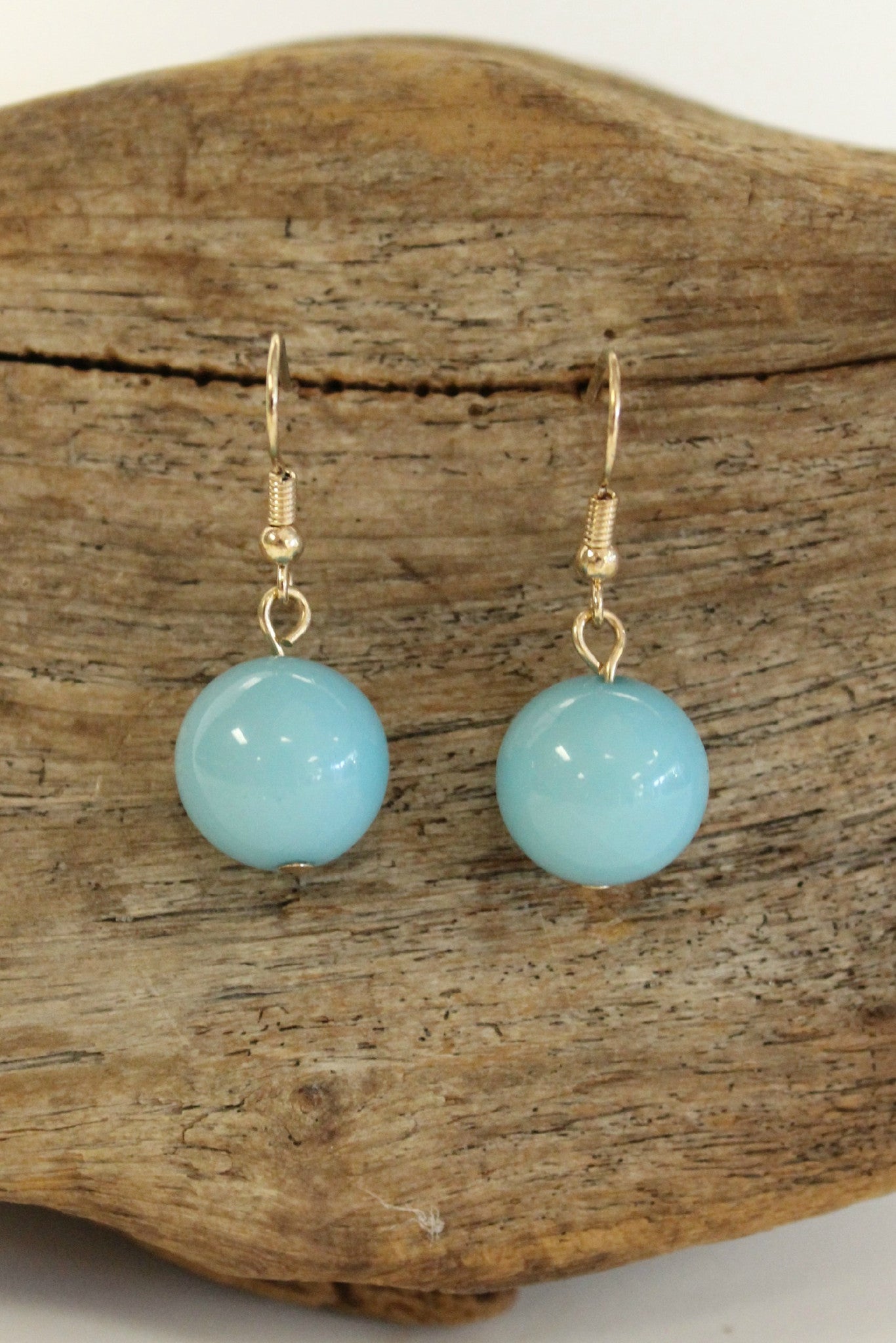 Single Bead Earrings, Carolina Blue
