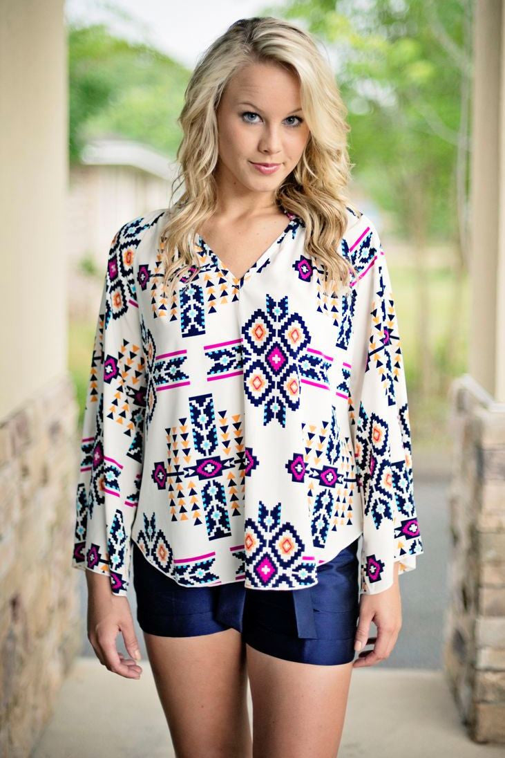 Karlie: Elizabeth Top, Ivory Aztec