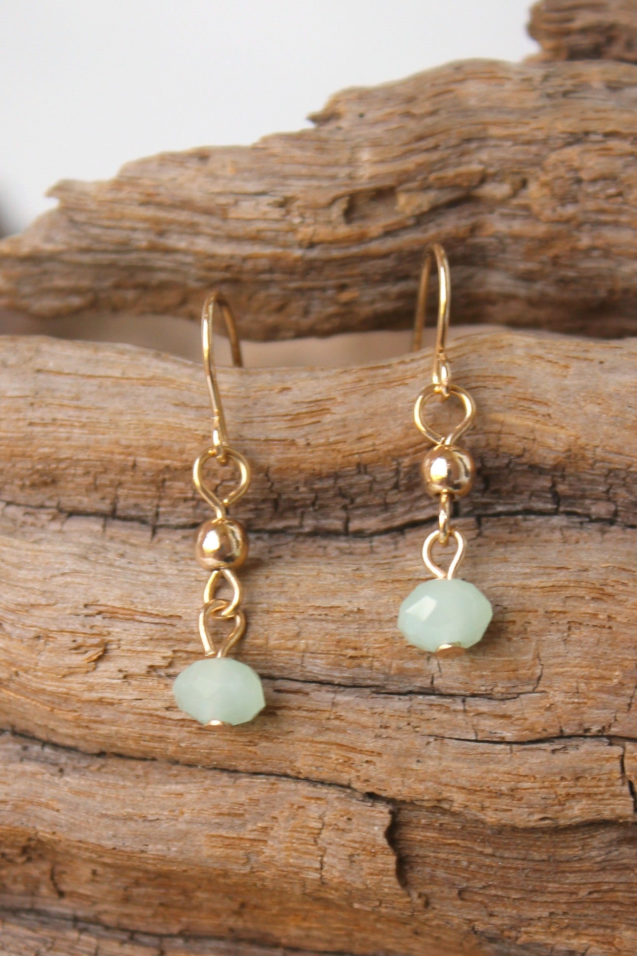 Double Beaded Drop Earrings, Mint