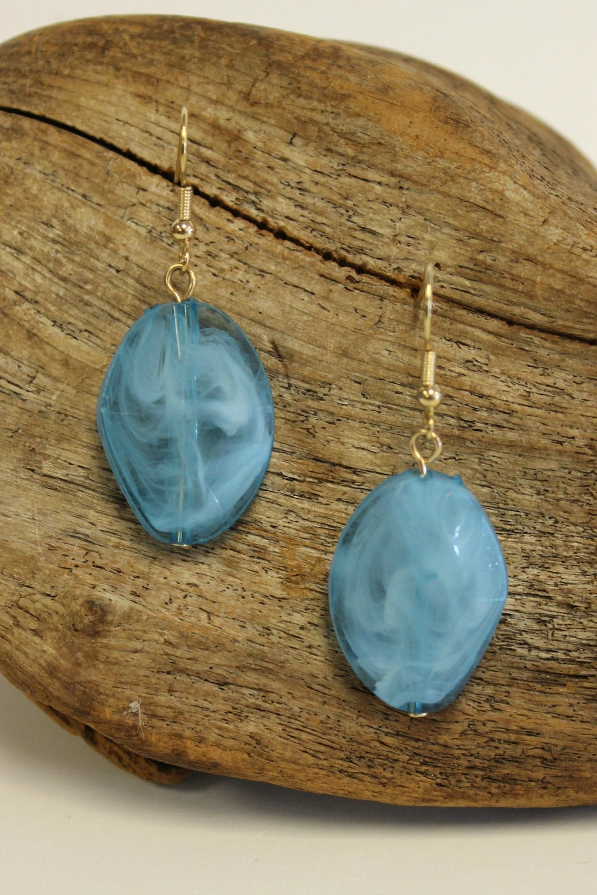 Oval Earrings with Swirls, Blue