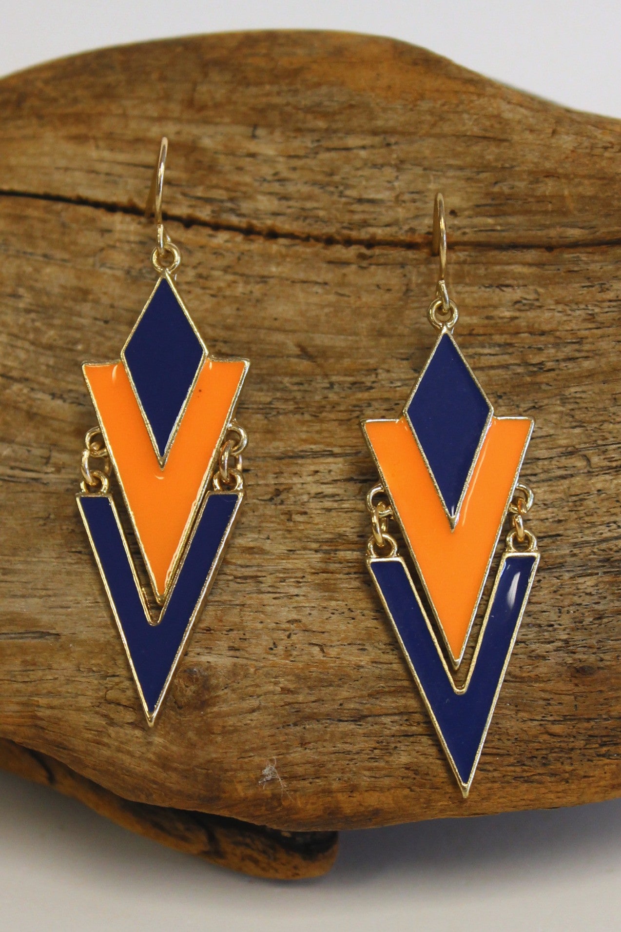 Victory Earrrings, Blue and Orange