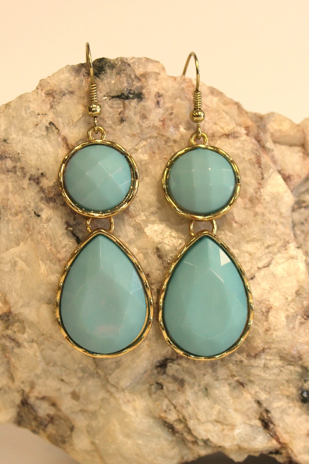 Disk and Teardrop Earrrings, Carolina Blue