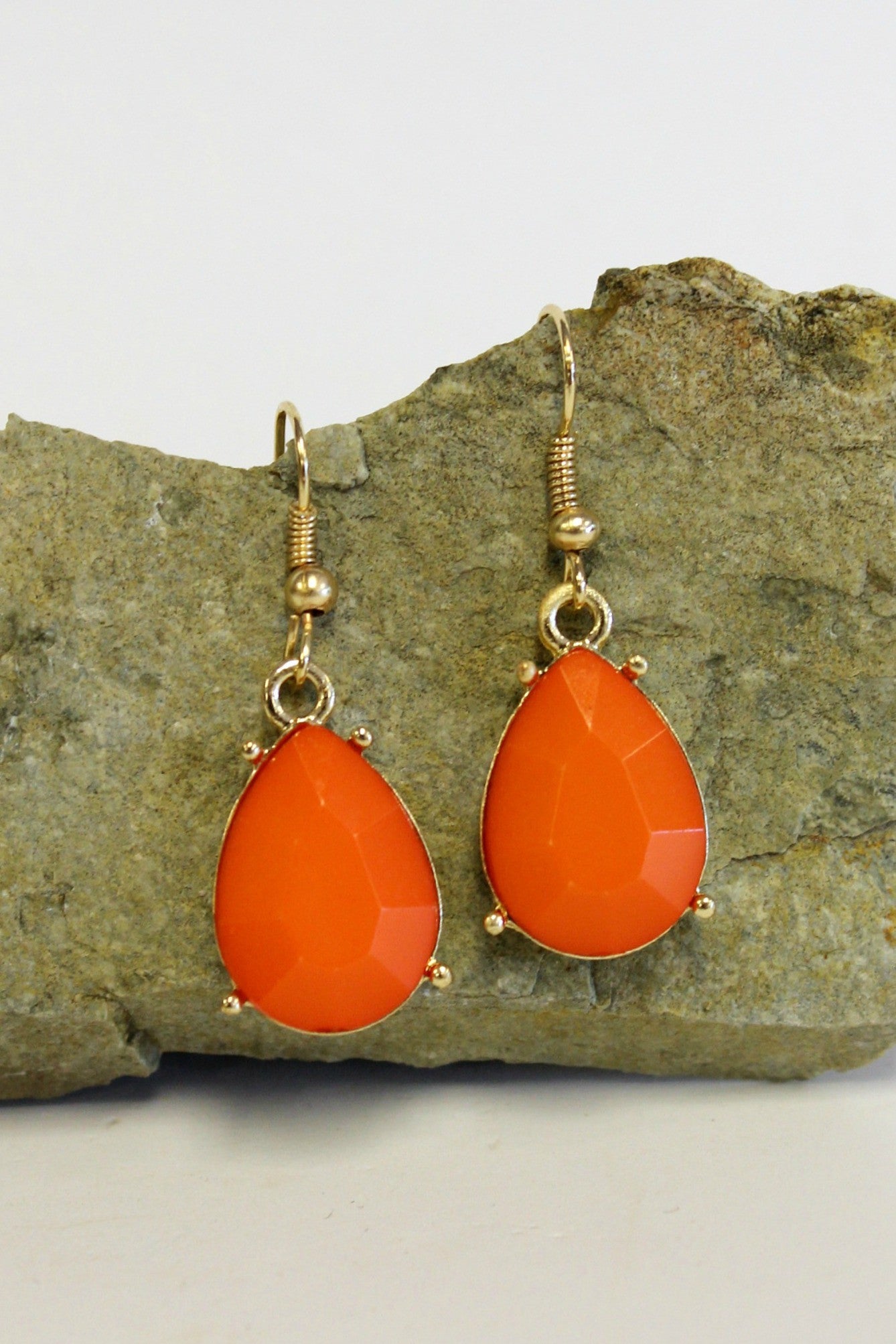 Faceted Teardrop Earrings, Orange